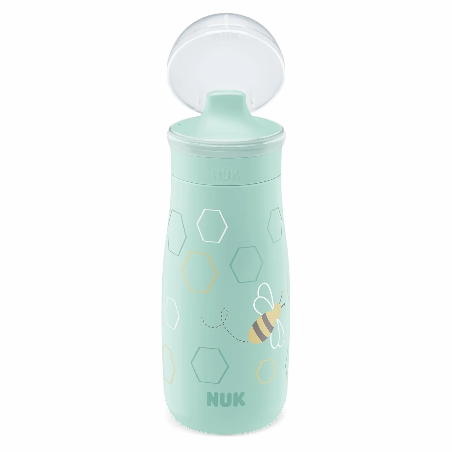 NUK Mini-Me Sip Kubek dla niemowląt, 9 miesięcy, 300 ml, butelka na wodę dla niemowląt, umiarkowany wylewka, odporny na wyciek, nietłukący, Mint Bee