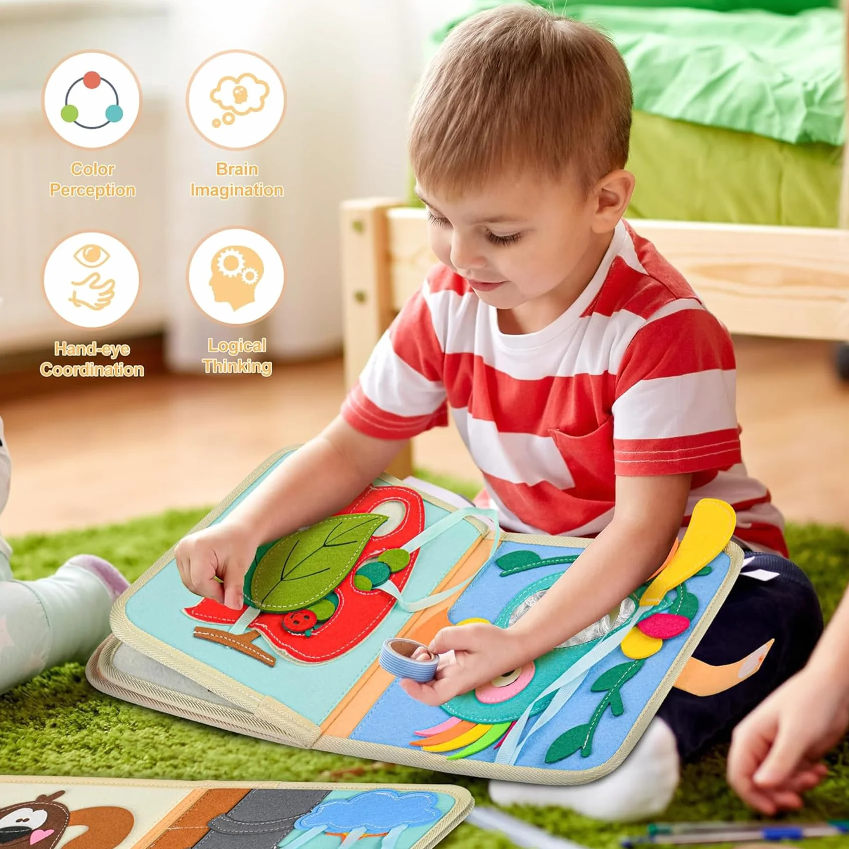 Książka materiałowa Montessori dla niemowląt od 1 roku, filcowa 3D, zabawka edukacyjna wczesna nauka