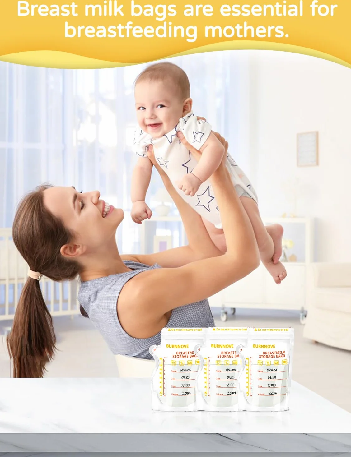BURNNOVE Torebki do Przechowywania Mleka Matki 130 torebek 250 ml Bez BPA Podwójny zamek Błyskawiczny Szczelne Zagęszczone i Bezwonne Wstępnie Sterylizowane Można Zamrażać