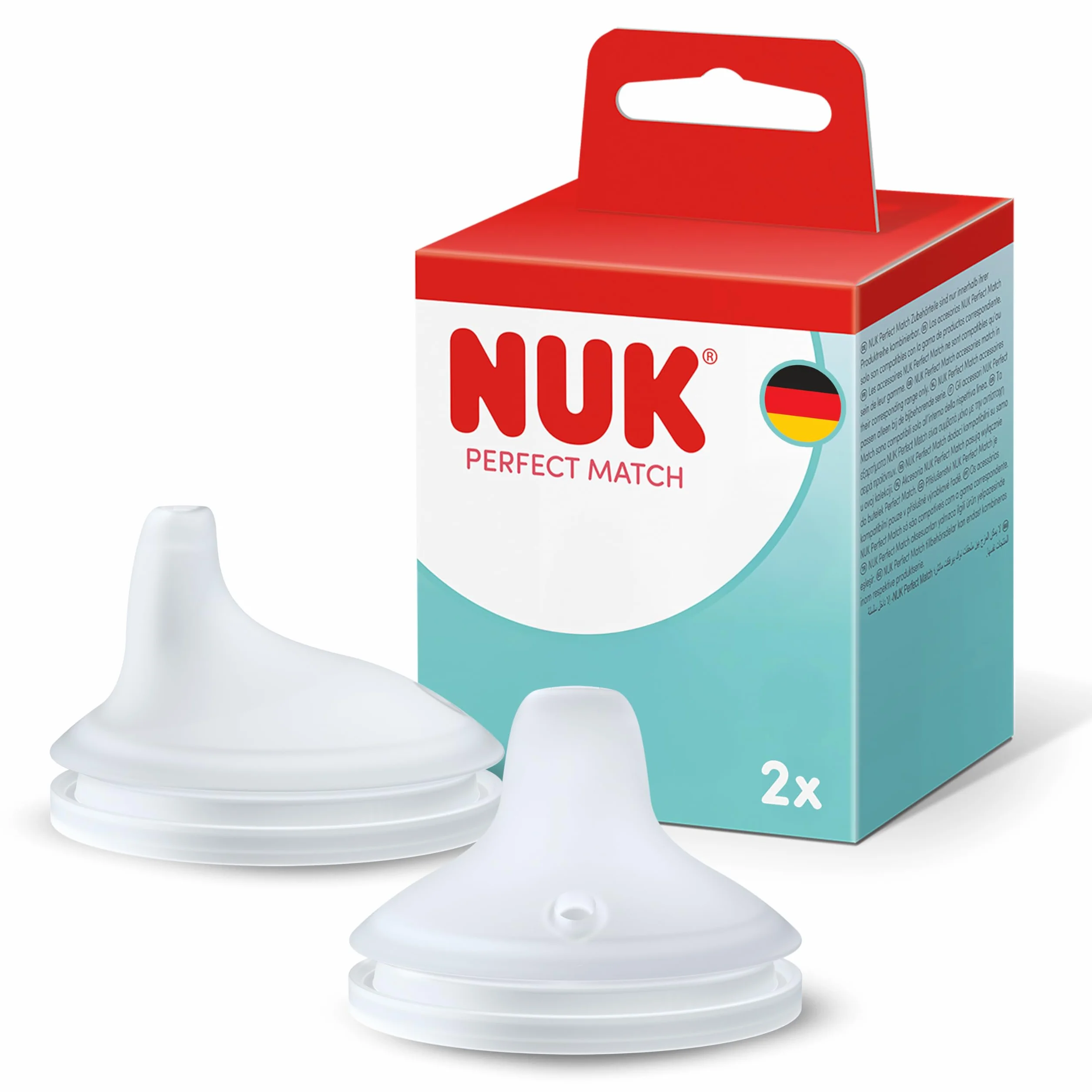 NUK Perfect Match Learner Końcówki do butelek | od 6 miesięcy | Szczelne końcówki do kubków niekapków | Silikon | 2 sztuki