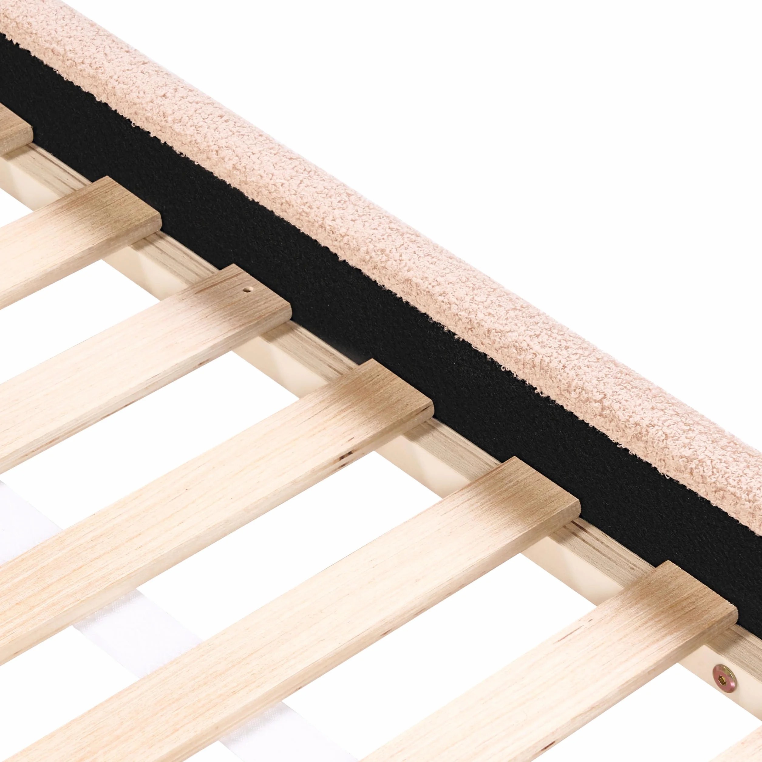Łóżko boucle ze stelażem i wezgłowiem 90 x 200 cm dla dzieci tapicerowane beżowe Perros