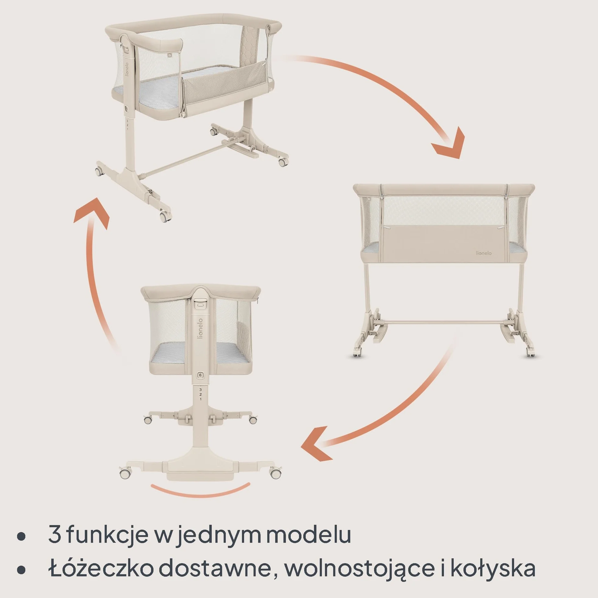 Lionelo PARI łóżeczko nocne 3 w 1 6 poziomów regulowane kołysanie pochylany materac