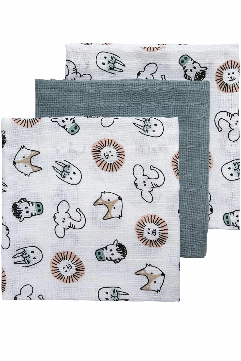 Pieluszki materiałowe Meyco - zestaw 3-70x70cm - Animals/Uni - Stone Green/White