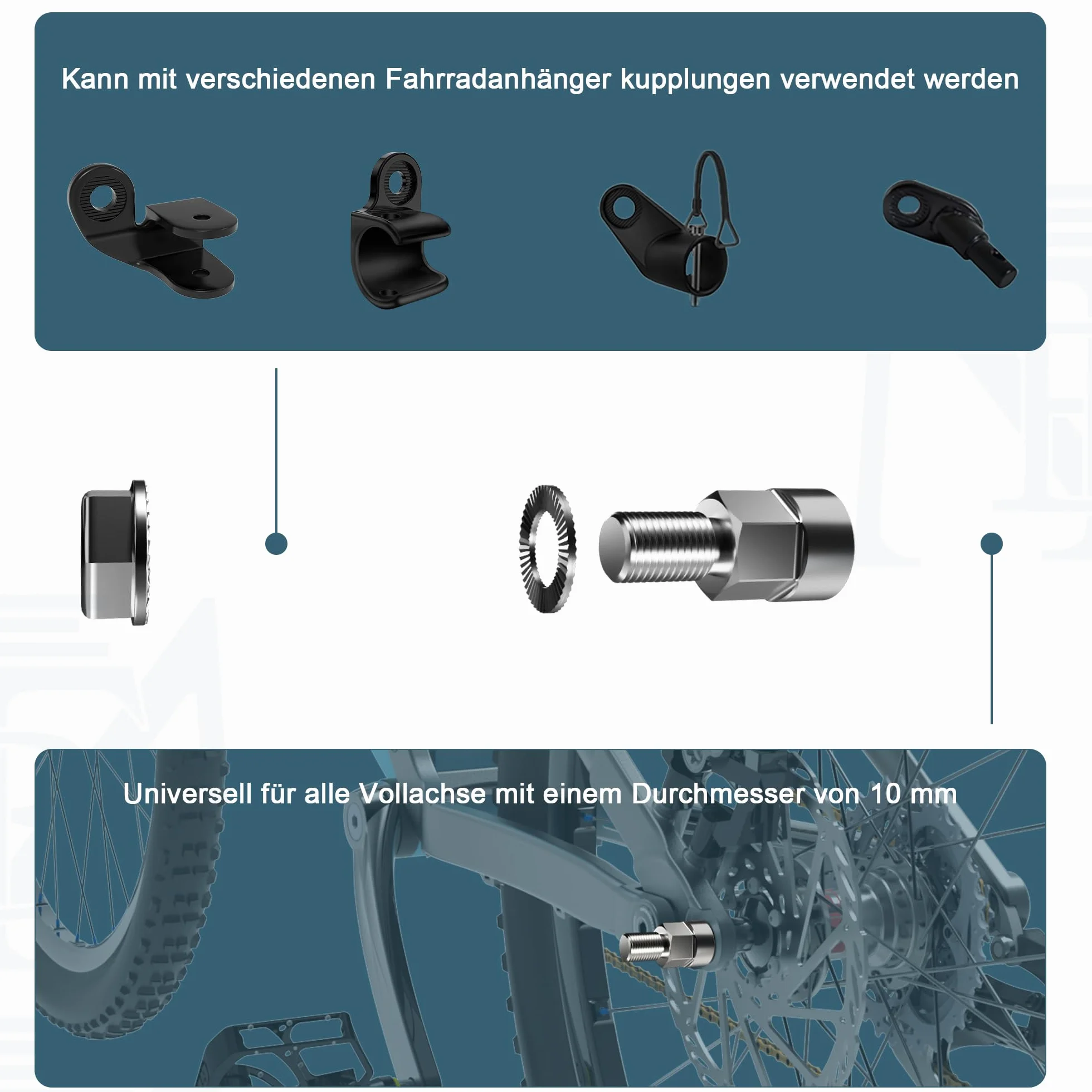 Uniwersalny adapter osi rowerowej EMTB do przyczepy