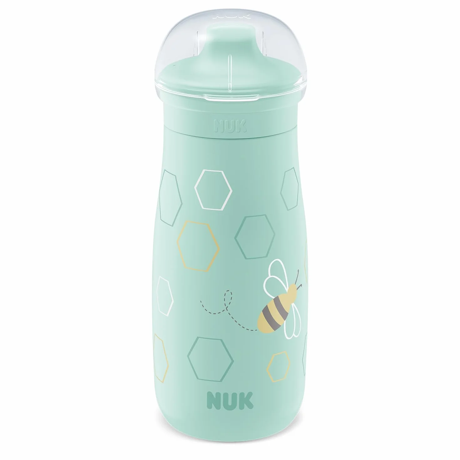 NUK Mini-Me Sip Kubek dla niemowląt, 9 miesięcy, 300 ml, butelka na wodę dla niemowląt, umiarkowany wylewka, odporny na wyciek, nietłukący, Mint Bee