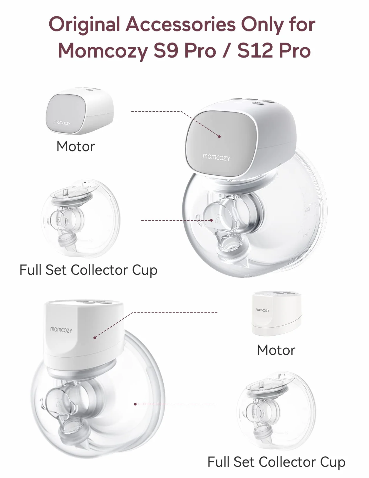 Momcozy Kompletny zestaw kolektorów do odciągania mleka do Momcozy S9 Pro/S12 Pro, NIE do S9/S12 Oryginalne akcesoria zamienne do laktatora S9 Pro/S12 Pro (180 ml, z podwójnie uszczelnionym kołnierzem