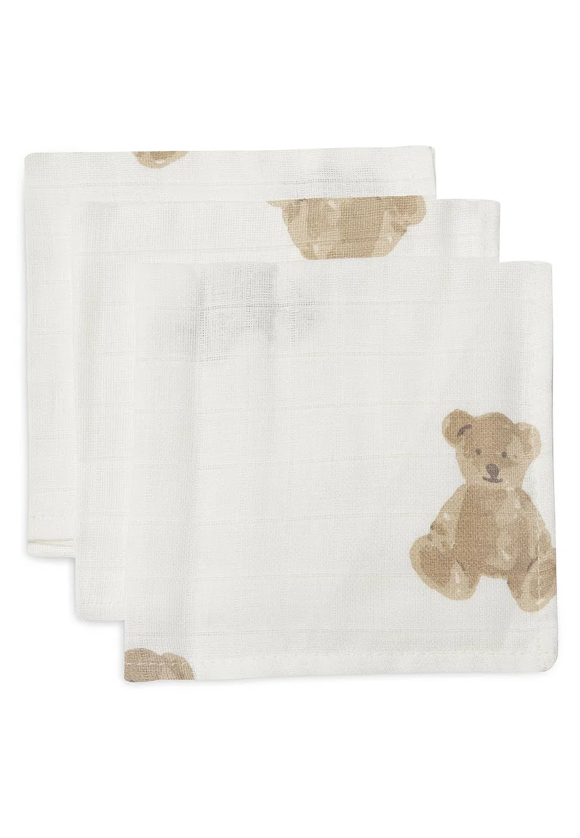 Jollein 537-848-66095 Ściereczki do muślinu, zestaw 3 sztuk, biały miś (31 x 31 cm)