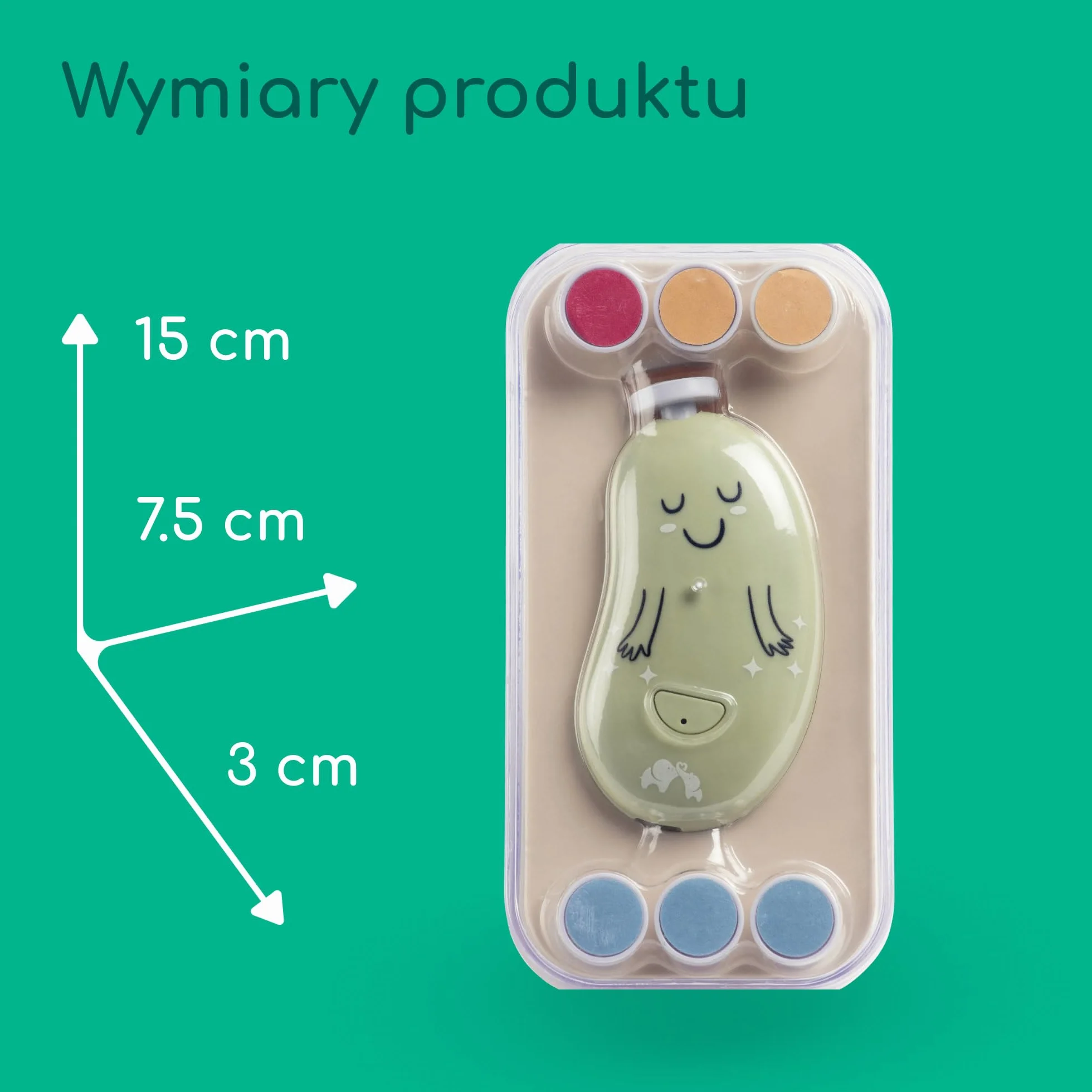 Bebeconfort Elektryczny Pilnik do Paznokci dla Dzieci, 7 Pilniki, USB-C, 3 Prędkości, LED, Zielony