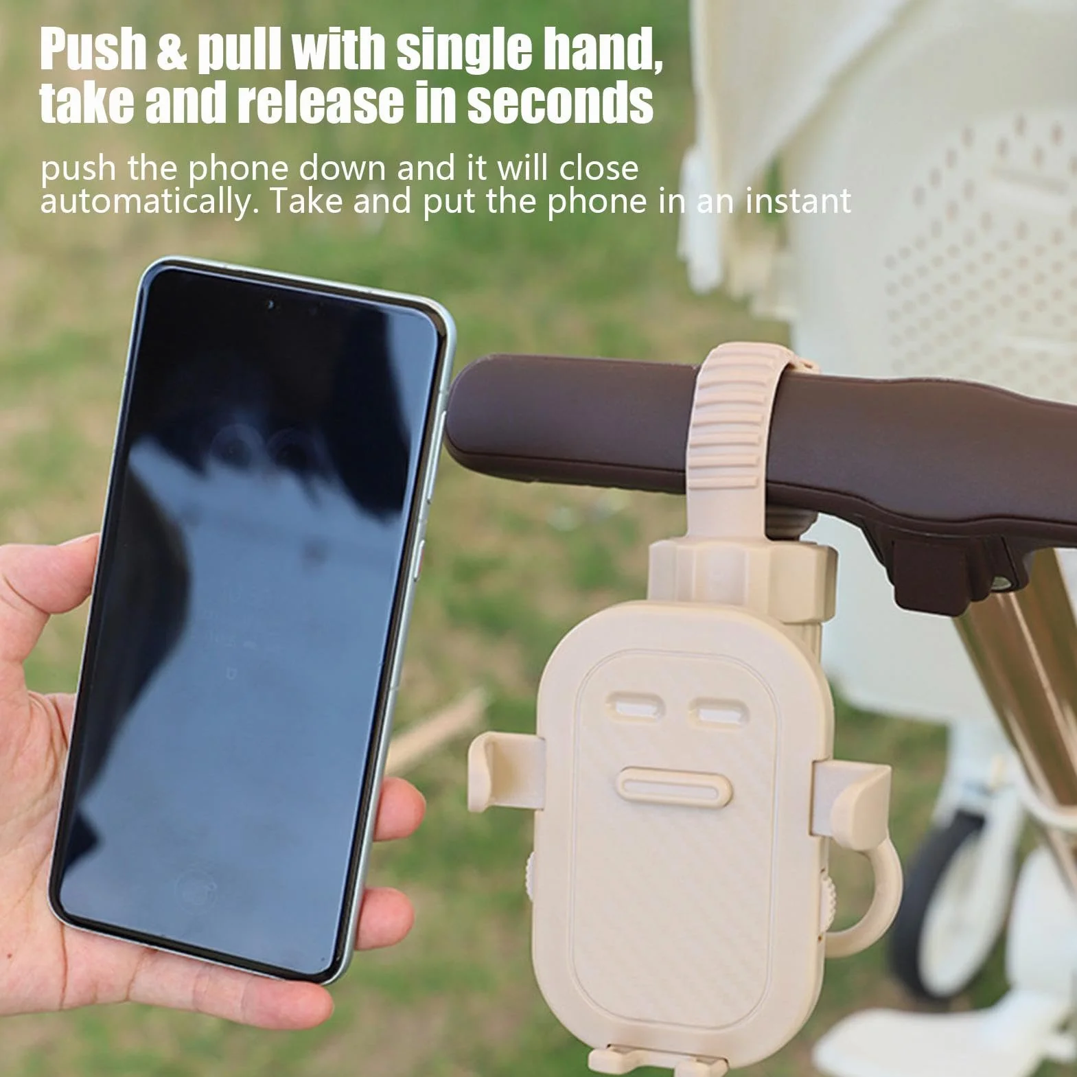 Stroller Phone Holder, 2-in-1 Smartphone Stand Stroller Hook, Multifunctional Holder, Secure Adjustable Grip Bag Hooks for Strollers, Grocery Carts, Bikes 15.5x8.5cm