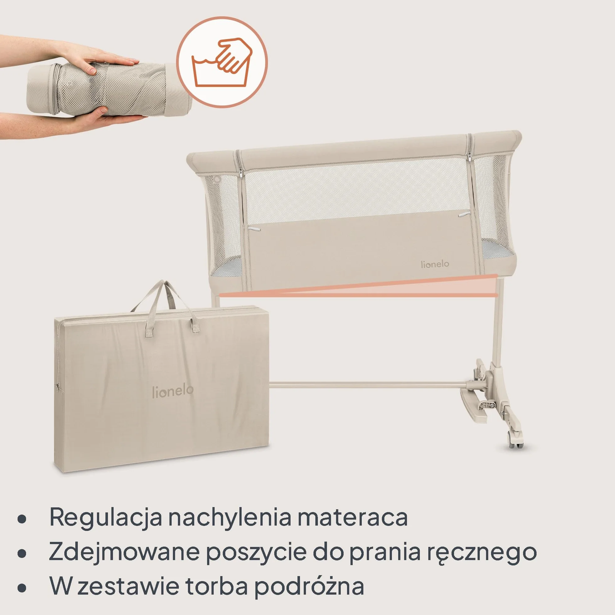 Lionelo PARI łóżeczko nocne 3 w 1 6 poziomów regulowane kołysanie pochylany materac