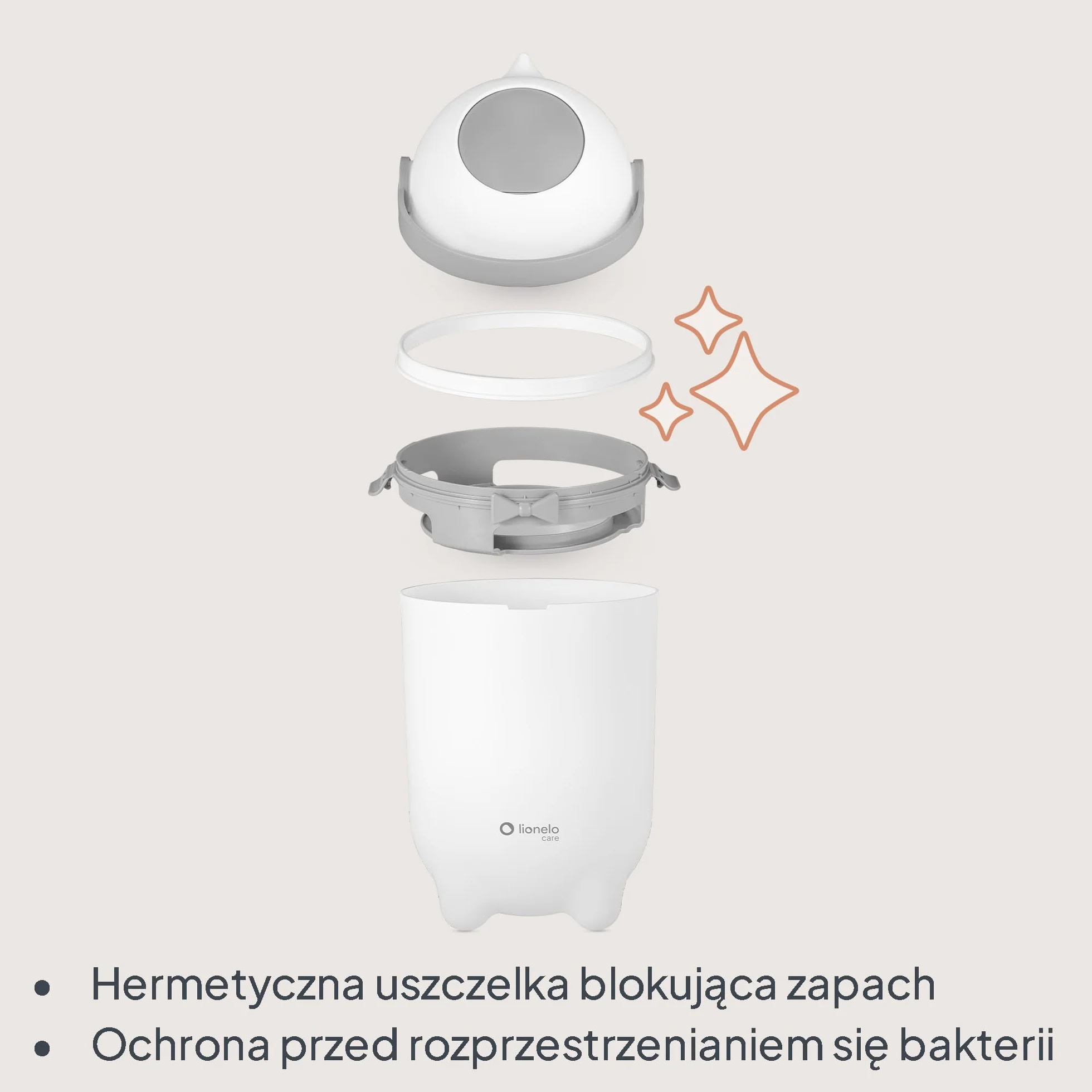Lionelo Purebin – kosz na pieluchy bezzapachowy, do uniwersalnych worków (bez kasety), obsługa jedną ręką, 10 l – higieniczny pojemnik na pieluchy do pokoju dziecięcego