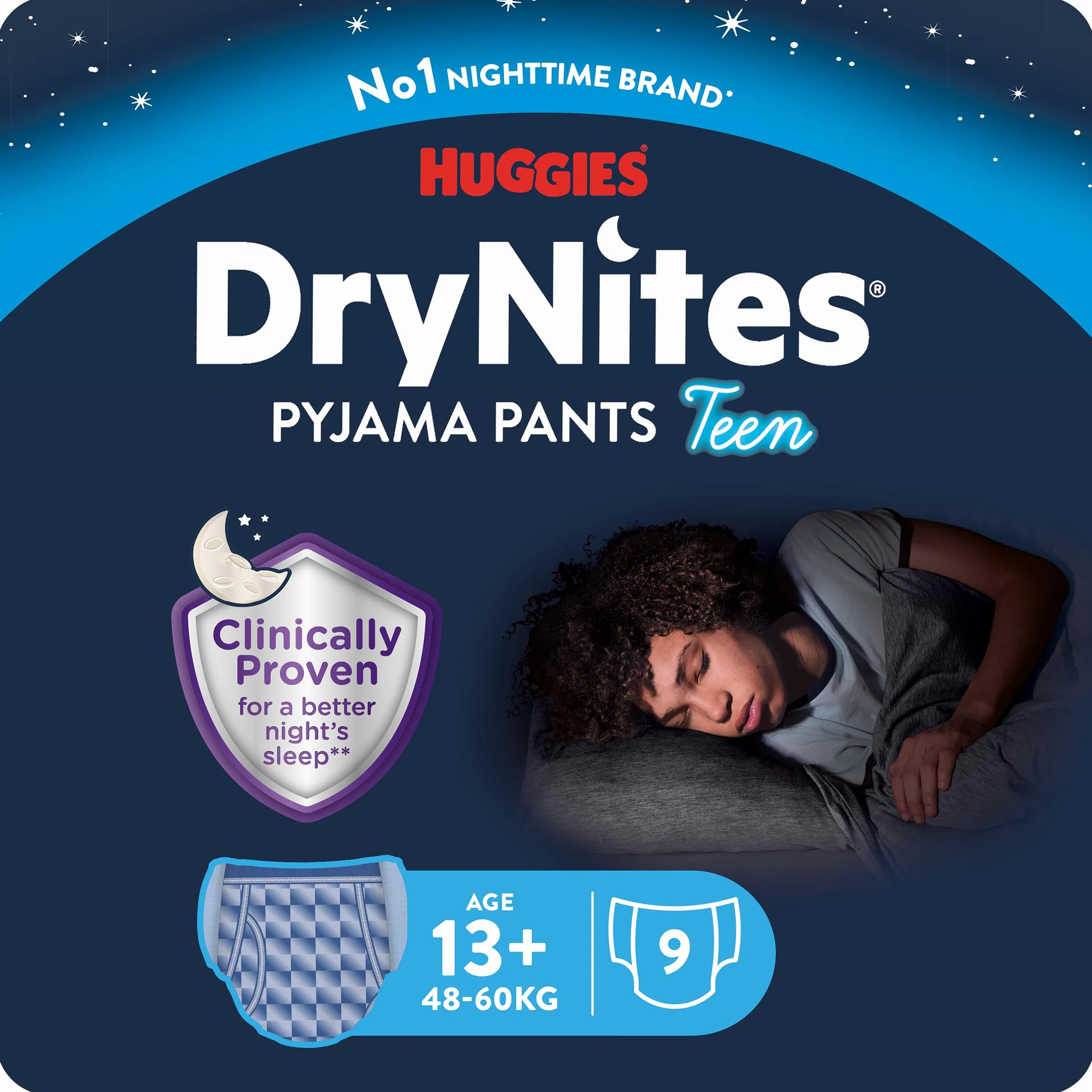 Huggies DryNites pieluchy - Chłopcy - 13 lat (48-60 kg) 27 majtek - moczenie nocne, bardzo chłonne
