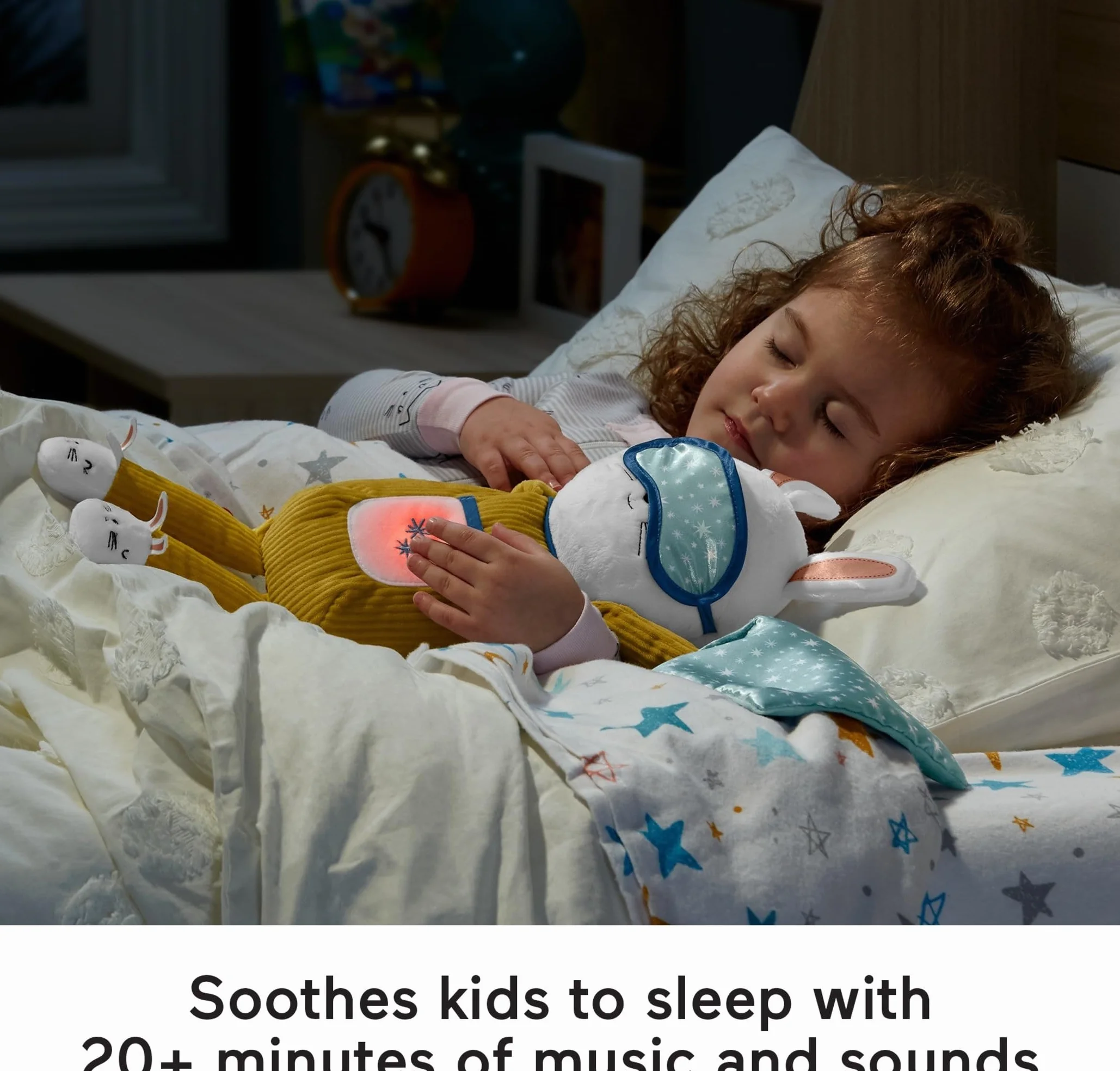 Fisher-Price Króliczek Usypianka „Zaśnij ze mną” – uroczy uspokajacz do nauki zasypiania, miękka muzyczna zabawka dla dzieci ze światełkami i dźwiękami, GMN58