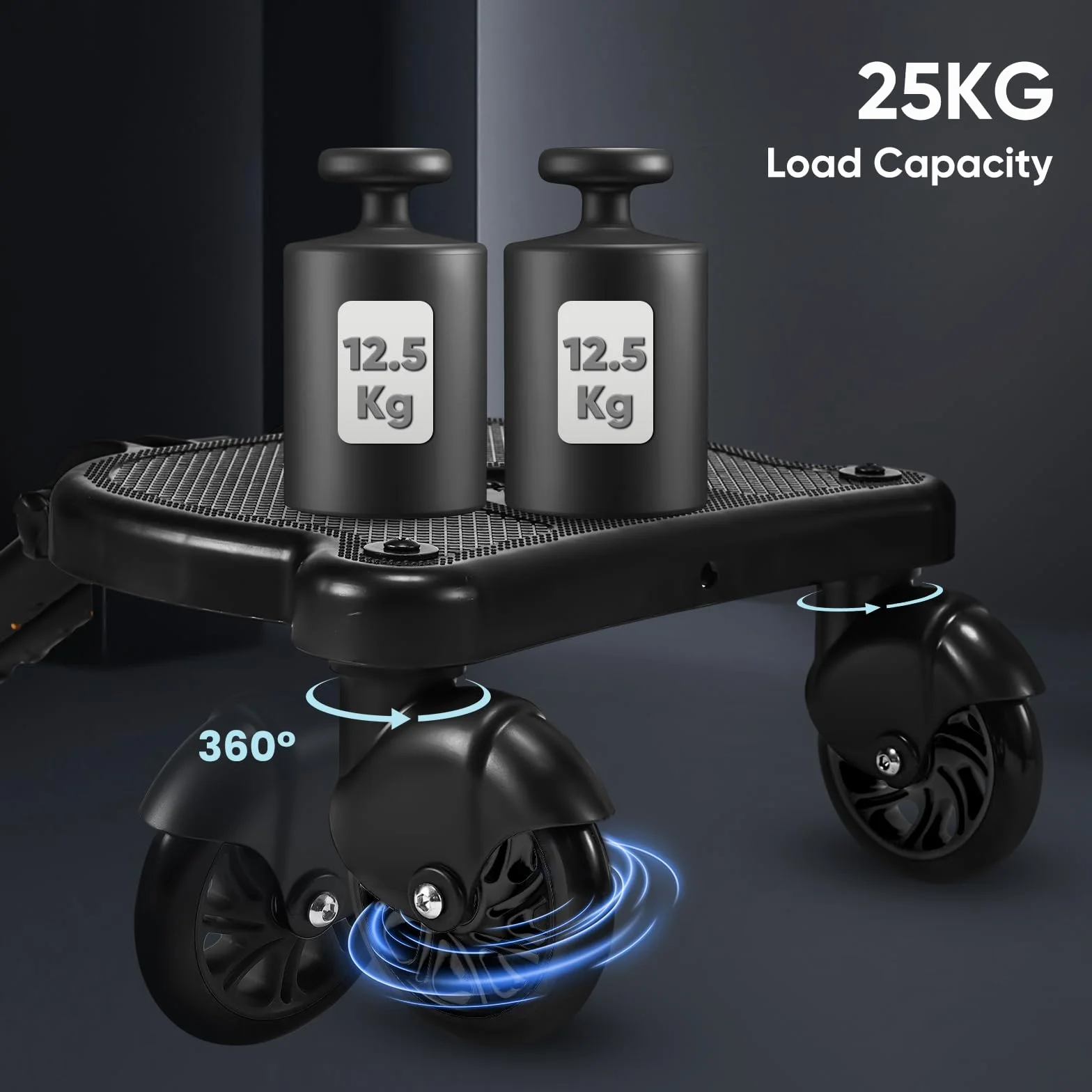 Deska buggy uniwersalna z siedziskiem i torbą organizera, kompatybilna z wózkami, udźwig 25 kg