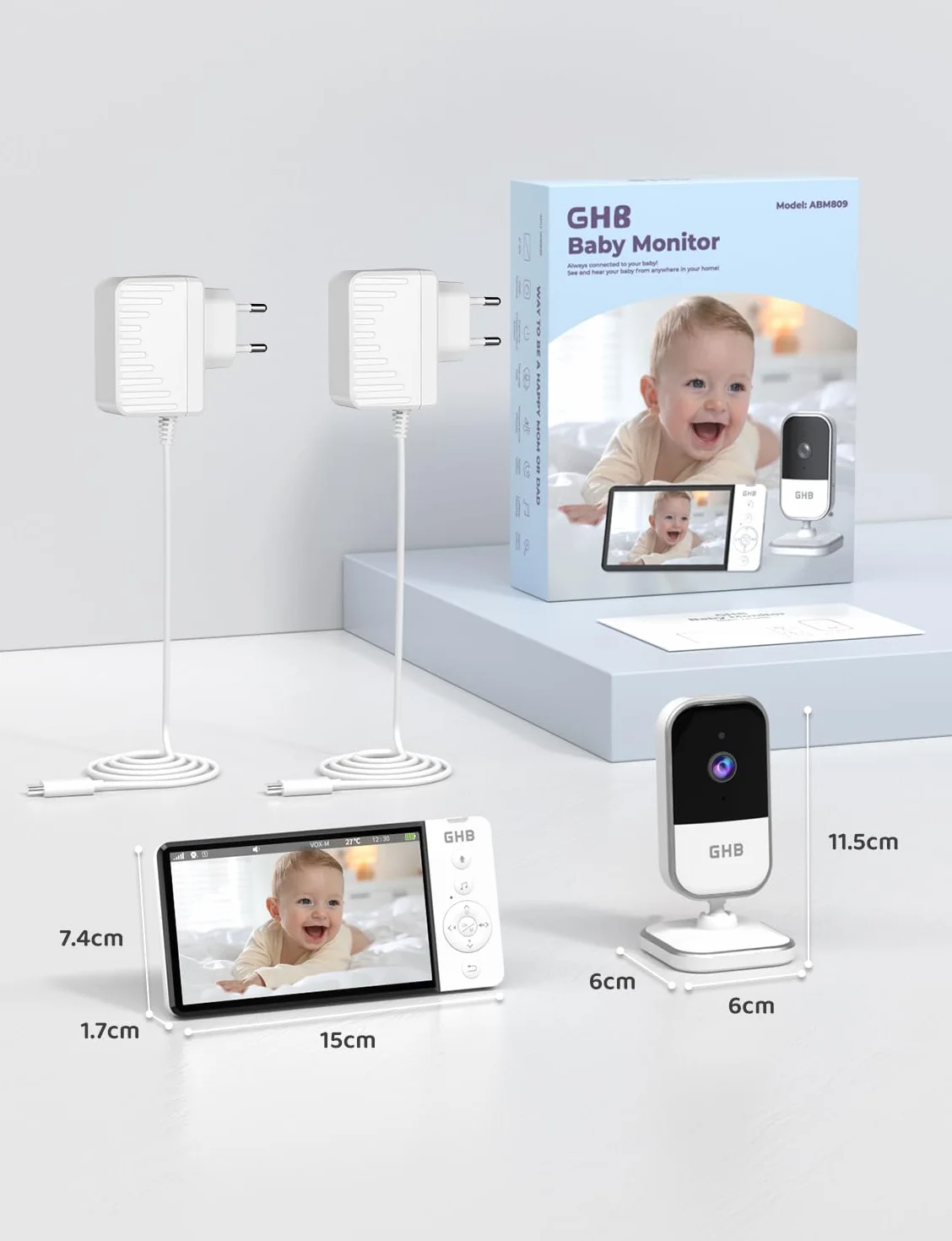GHB Babyphone Camera 5" 720P HD 5000mAh ekran IPS VOX czujnik temperatury 4-krotny zoom dwukierunkowy dźwięk regulowana głośność