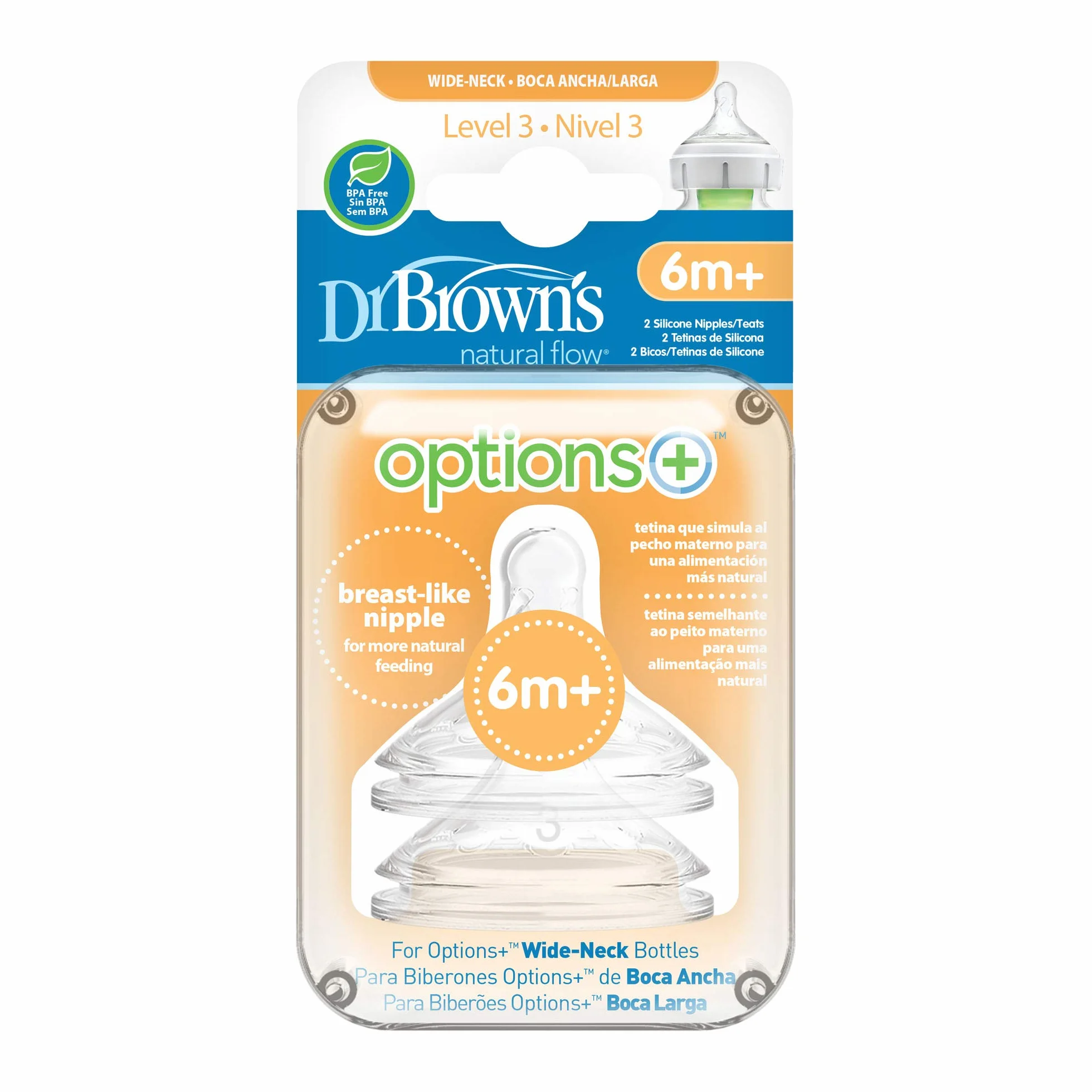 Dr. Brown's Options + Smoczek silikonowy o szerokim poziomie 3, 6 miesięcy