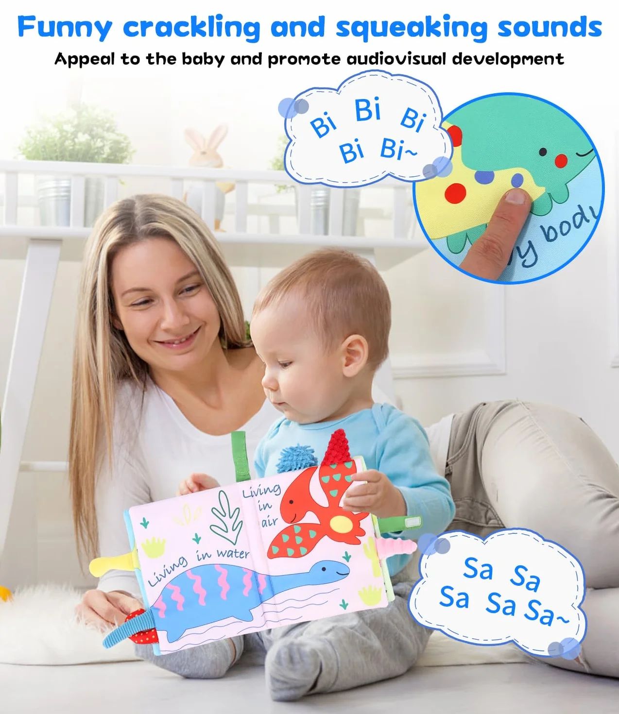 Montessori Quiet Book dla niemowląt 2-częściowy zestaw książka materiałowa z książeczką uczuciami i trzaskającą zabawka sensoryczna 0-6 miesięcy