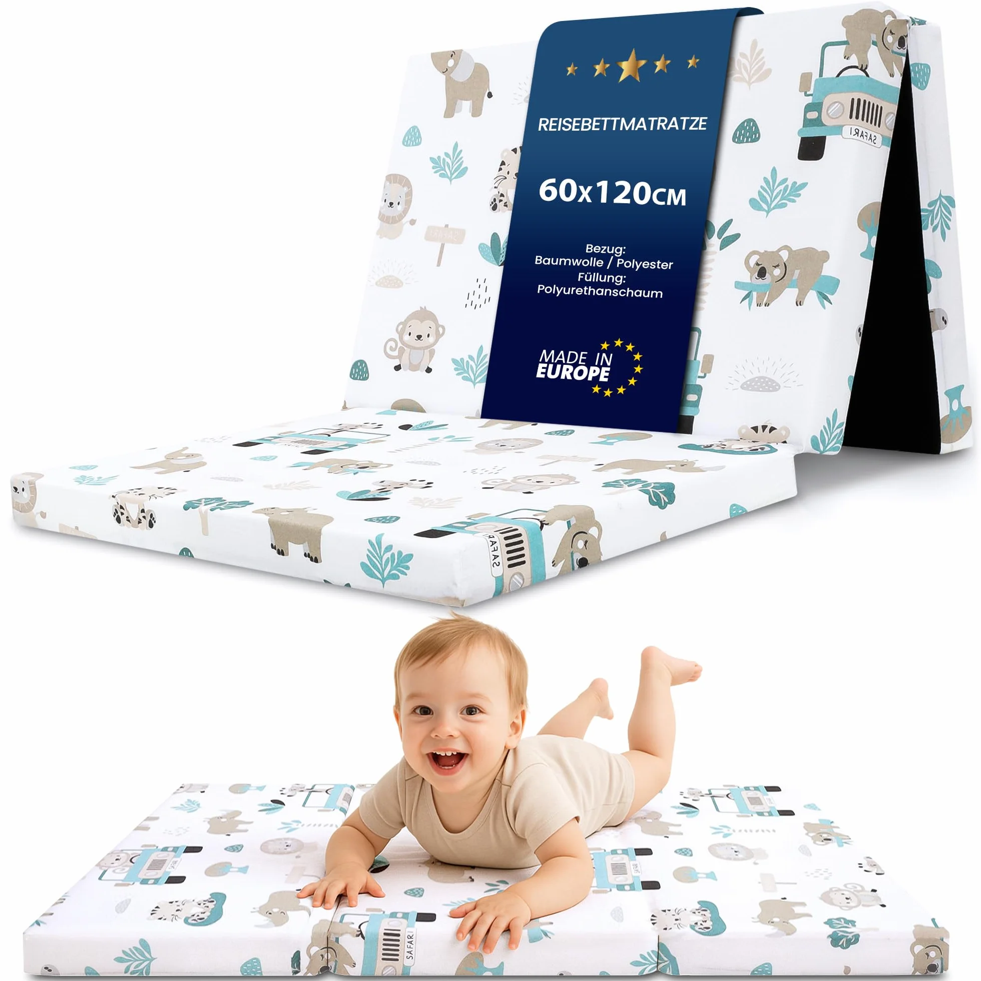 Materac do łóżka turystycznego 60x120 cm składany - gruby składany materac dla dziecka materac składany materac dziecięcy łóżko turystyczne 120x60 Afryka