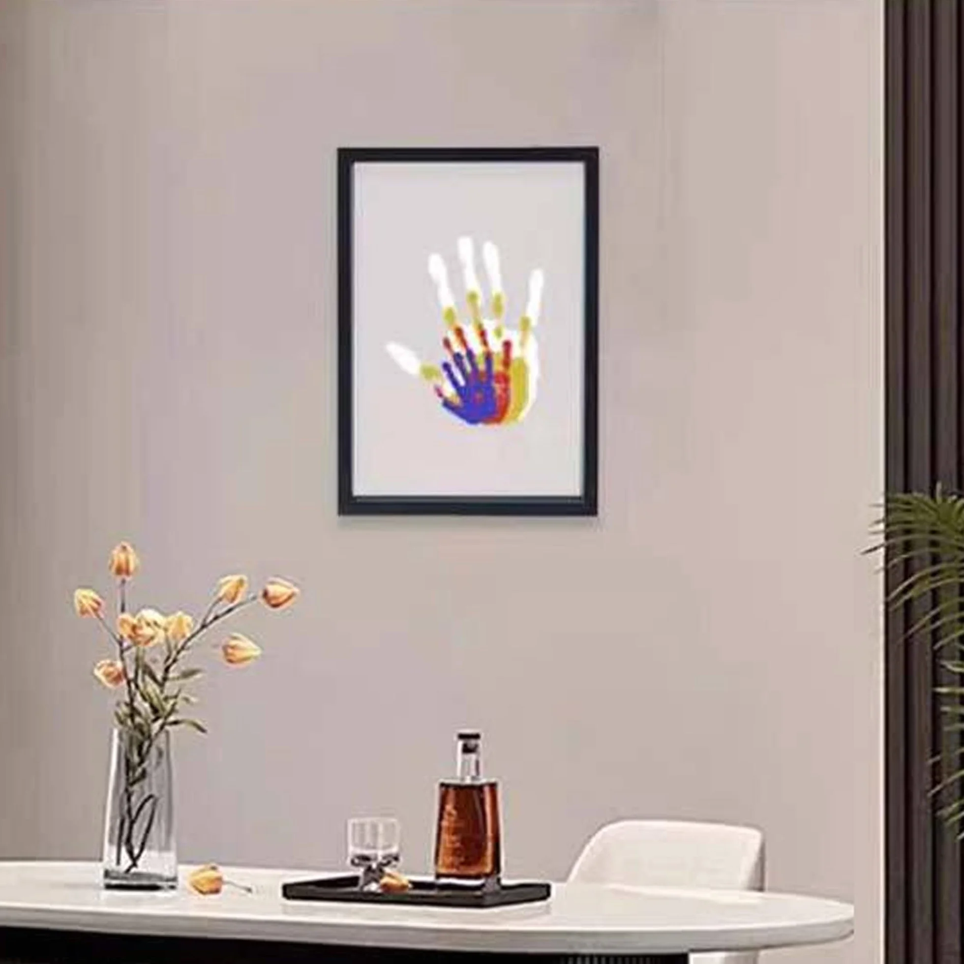 QSLKI Family Handprint Kit Clear Diy Craft Pamiątki Drewniane Ramy, Czarny, Rodzinny Zestaw Pamiątek Dłoni i Stóp, Cztery Przegrody Sześć Farb, Dziecięcy Odcisk Ręki i Stóp Zestaw, Rodzinny Pamiątek D