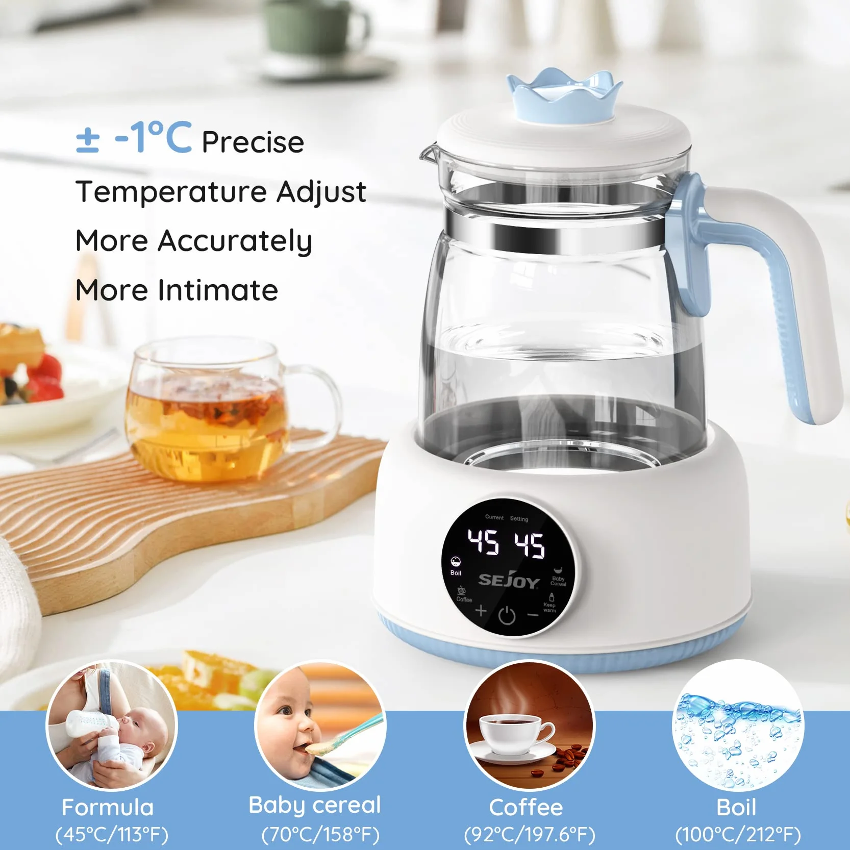 Sejoy Baby Formula Kettle Warm Water Dispenser for Making Formula Bottle Within 30s, Traditional Baby Bottle Warmer Replacement, Accurate Temperature Control, Boil-Dry Protection, 72h Keep Warm, 1.2L