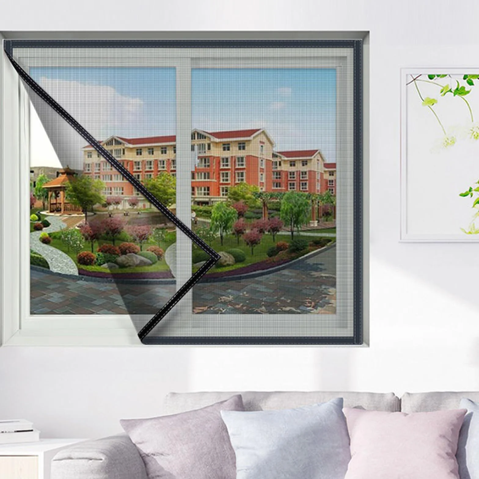 Moskitiera okienna z możliwością przycięcia, 6 sztuk, 130 x 150 cm, samoprzylepna moskitiera okienna z 6 rolkami taśmy klejącej (czarna)
