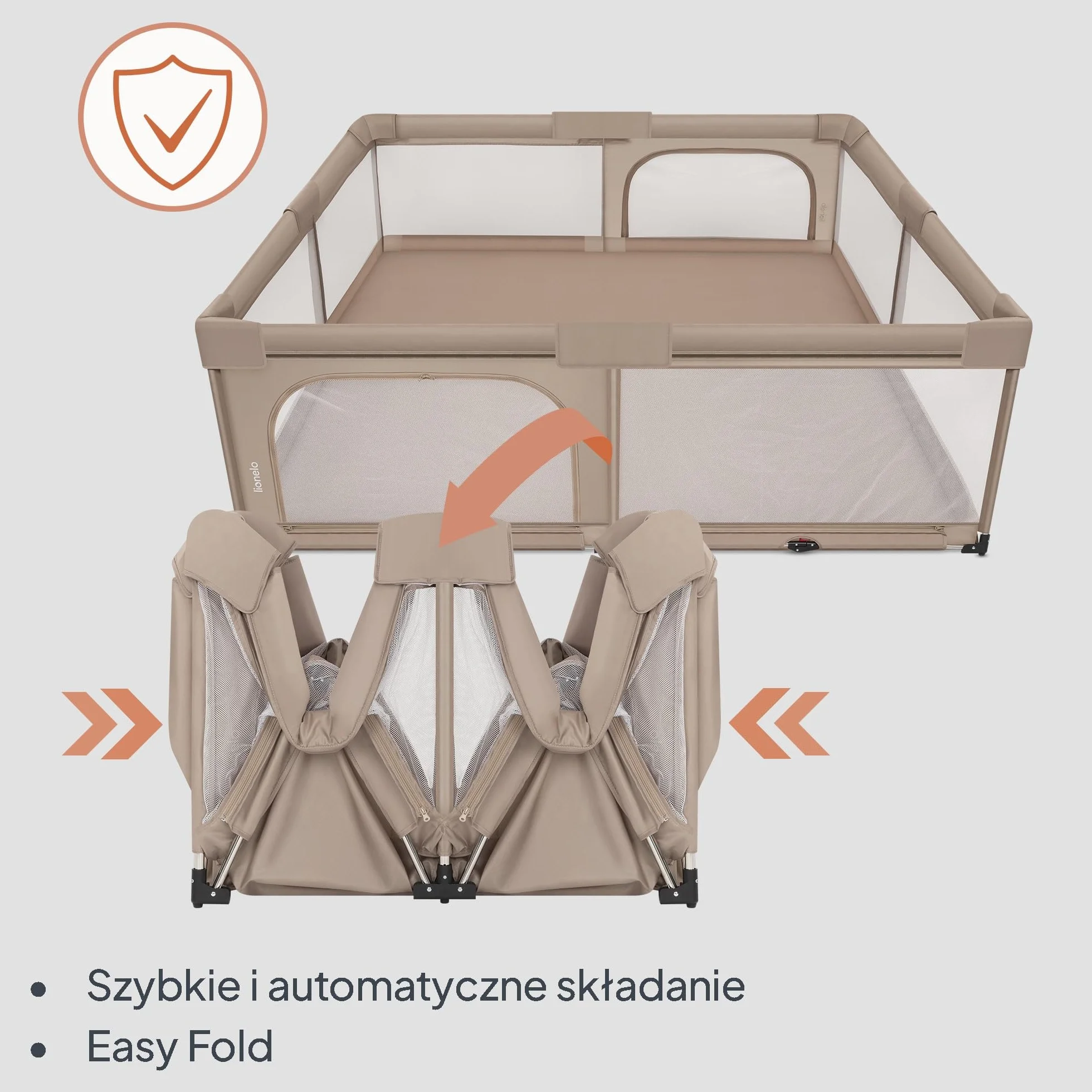 Lionelo Florence XL Easy Fold Kojec dla niemowląt, 180 x 200 cm, składany kojec dla niemowląt, bez montażu, 2 wejścia boczne z zamkiem błyskawicznym, oddychająca siatka, miękkie krawędzie, torba