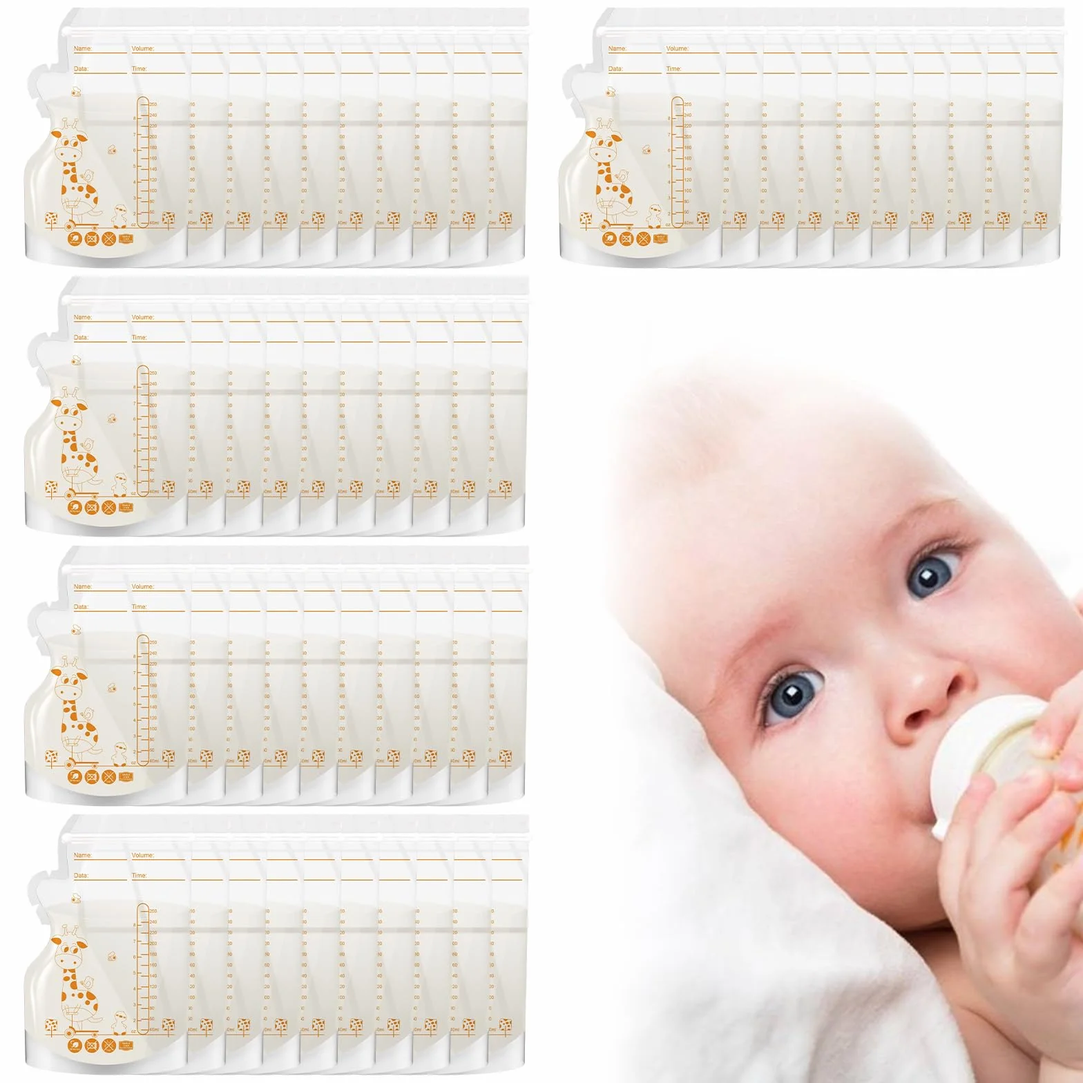 Torby na mleko matki,Torby Mleko Matki Zamrażać,Worek Mleko Matki,Torby Zamrażać Mleko Matki,Torby do przechowywania mleka matki,Wstępnie sterylizowana torba do przechowywania,250 Ml,100PCS