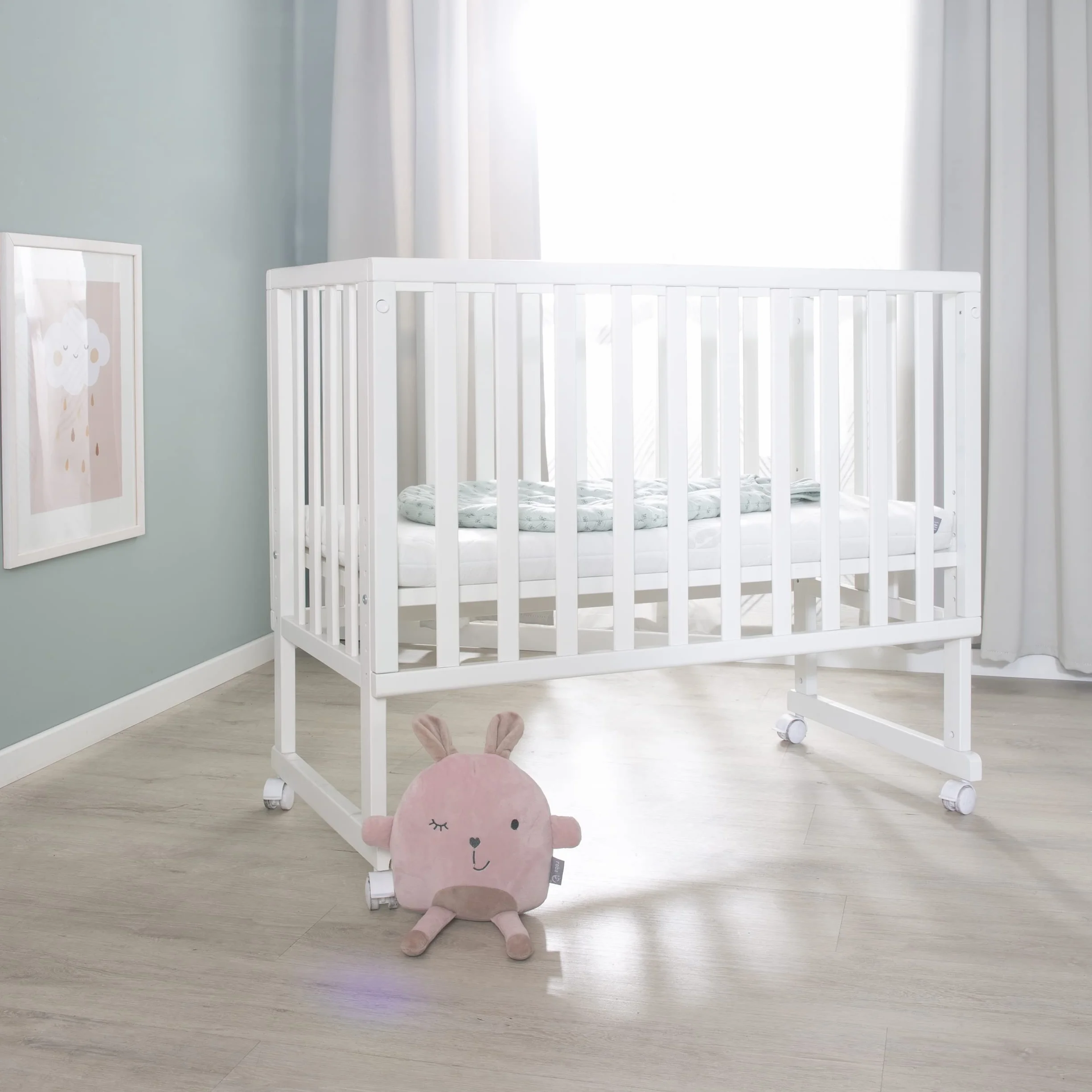 roba Łóżeczko pokojowe i przyścienna kołyska safe asleep 3 w 1-45 x 90 cm - Regulowana wysokość - Zestaw łóżeczka dla niemowląt - Drewno w kolorze białym