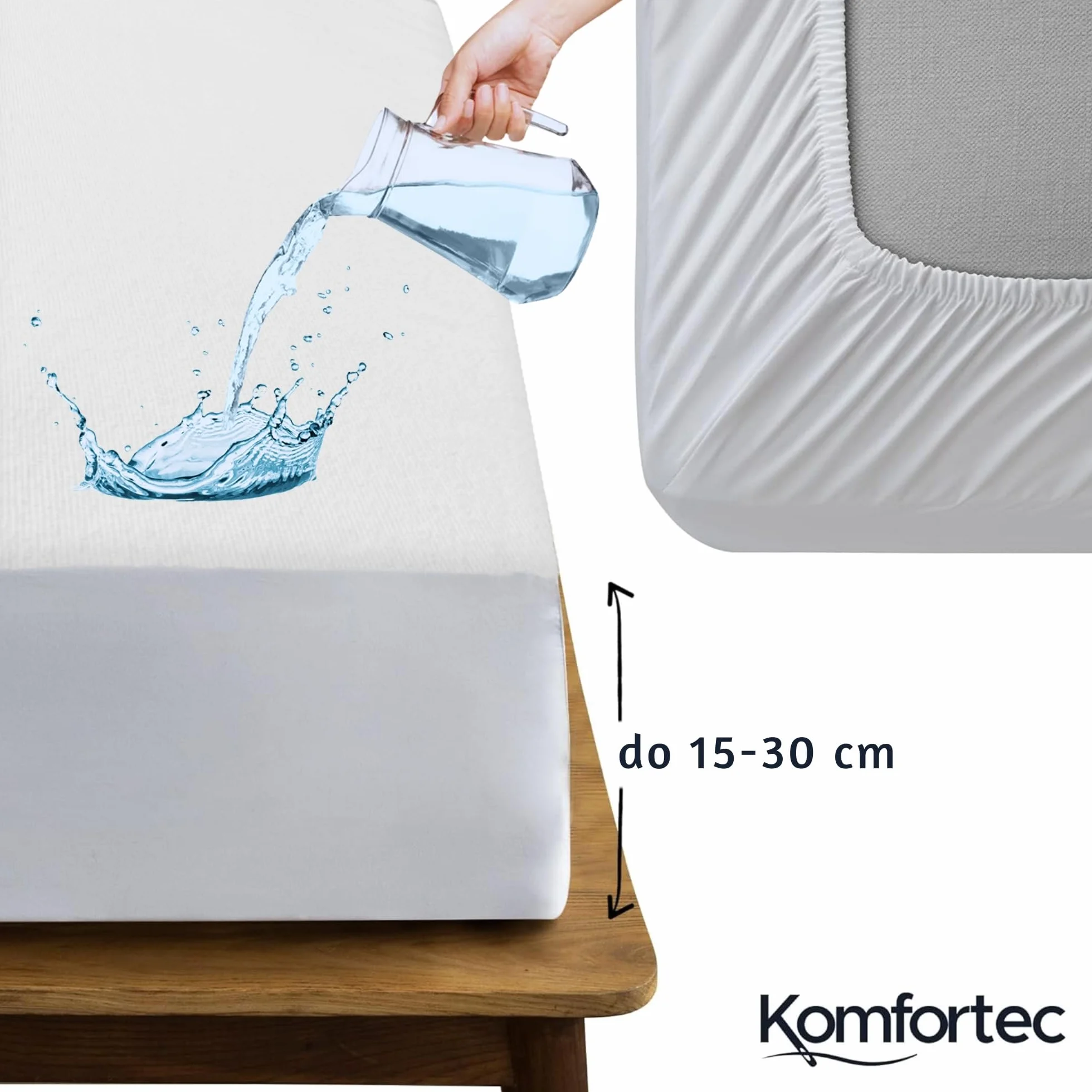 Komfortec Wodoszczelny ochraniacz na materac 180 x 200 cm Oeko-Tex oddychający miękki pokrowiec ochronny