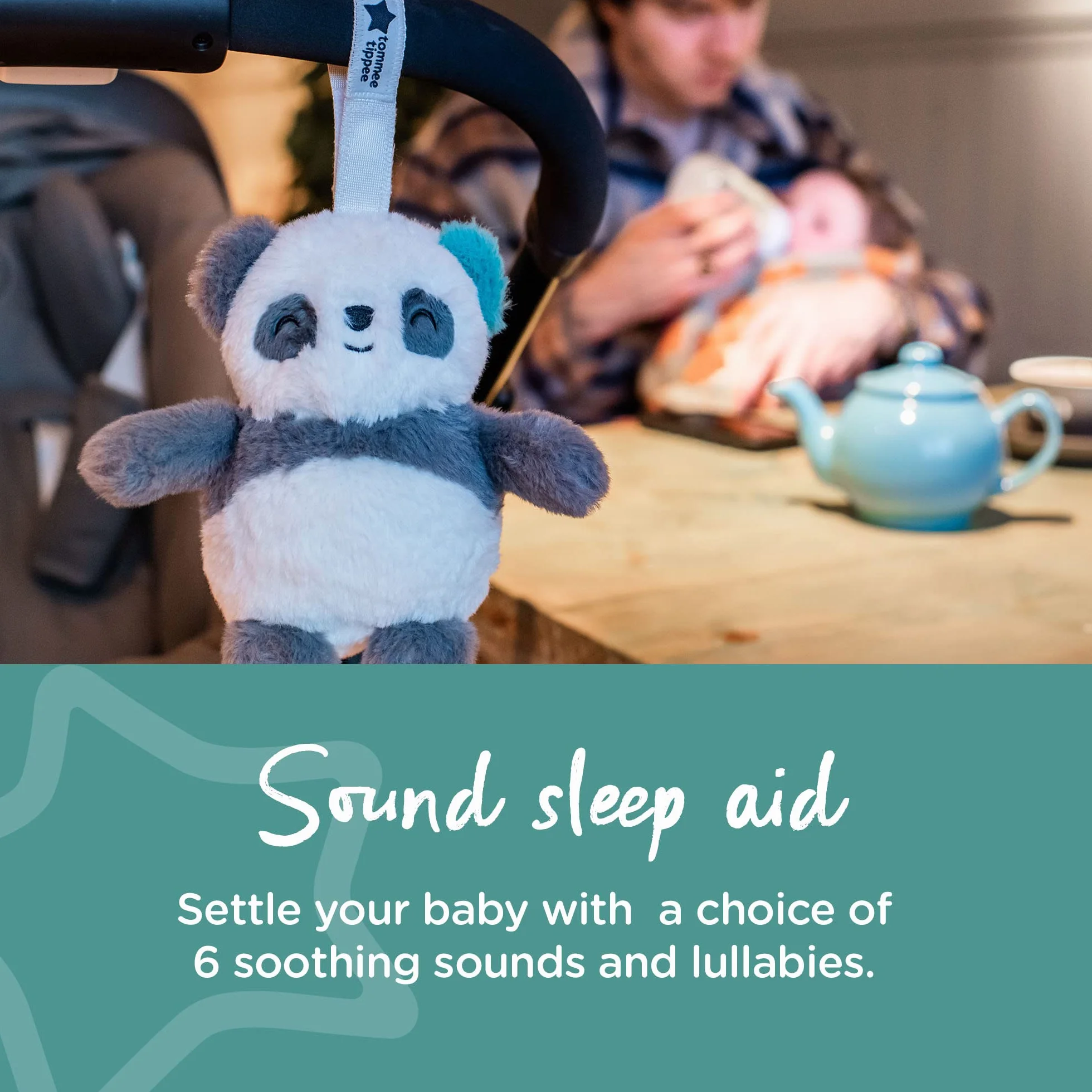 Tommee Tippee Mini podróżna pomoc w zasypianiu z białym szumem, CrySensor, ładowana przez USB i można prać w pralce, Pip The Panda