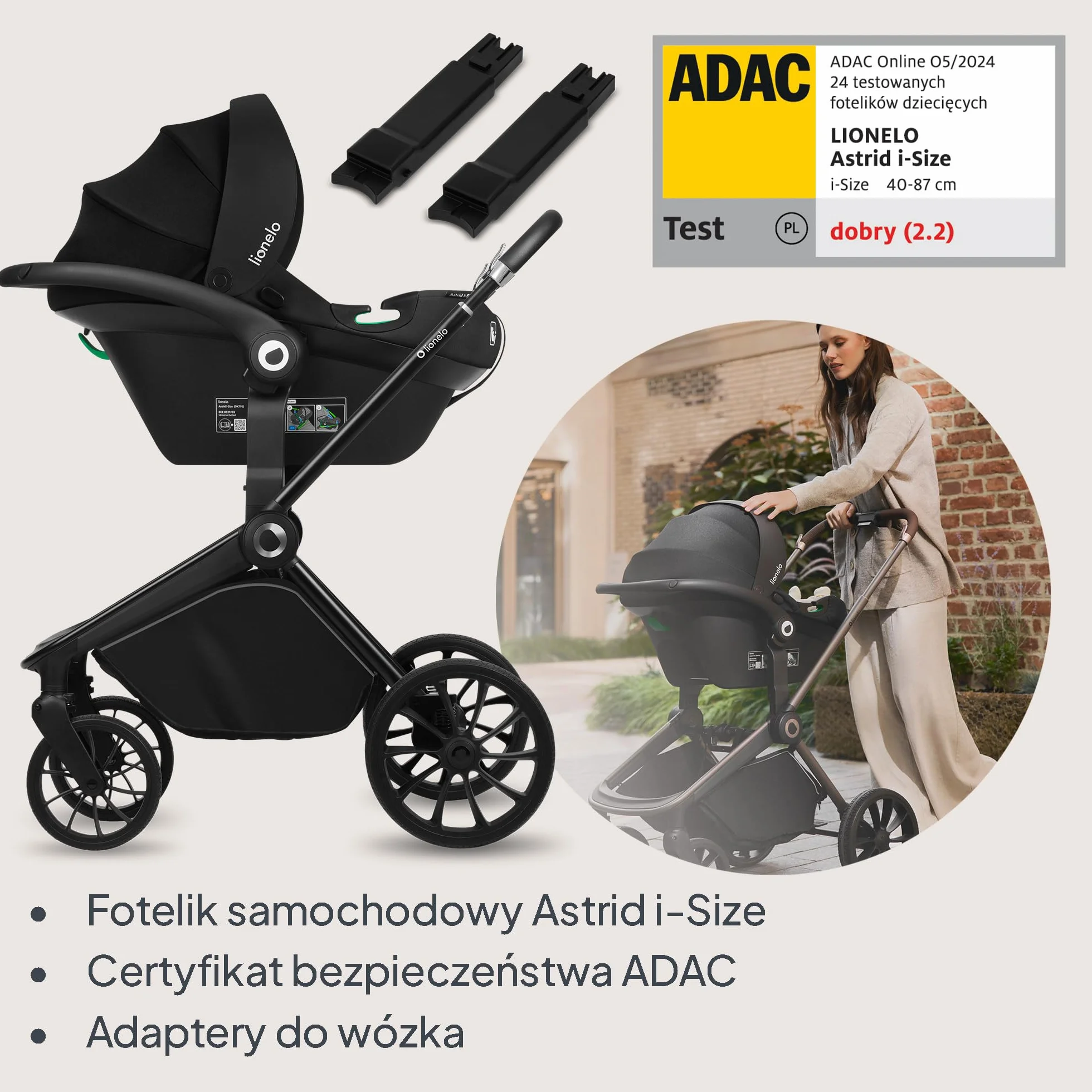 LIONELO MIKA PLUS 3 w 1 Wózek Spacerowy Dziecięcy 0-48 miesięcy do 22 kg Gondola do 9 kg Fotelik Samochodowy Nosidło do 13 kg, Regulacja Oparcia, Amortyzacja, Koła 360° Budka XXL (Szary)