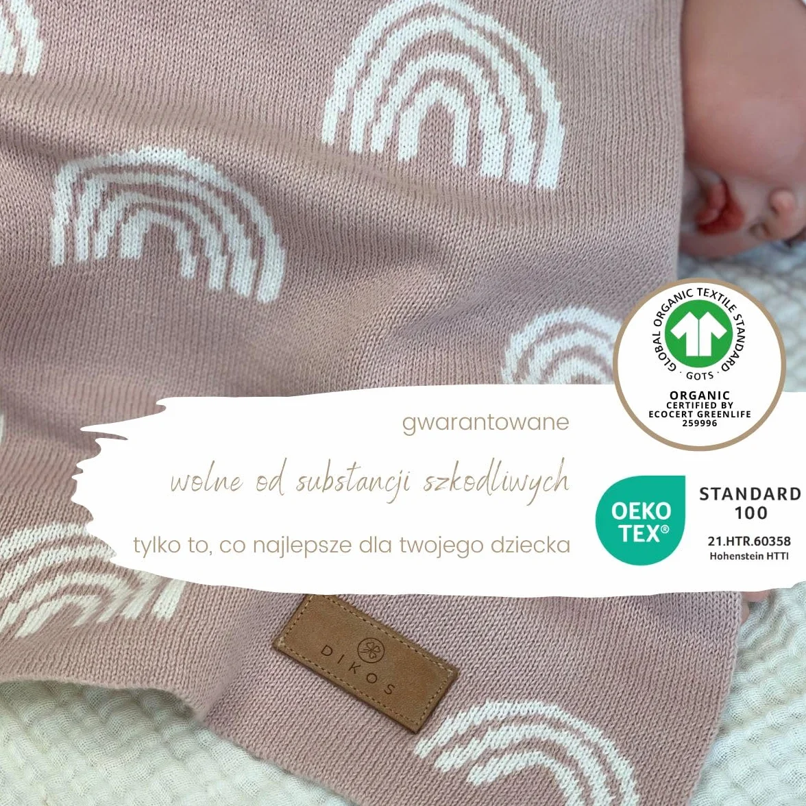 Babydecke Baumwolle rosa Regenbögen - aus 100% GOTS BIO Baumwolle (kbA kontrolliert biologischer Anbau) Mädchen Strickdecke Baby Decke Baumwolldecke Strick Kinderwagen Kuscheldecke Geschenk zur Geburt