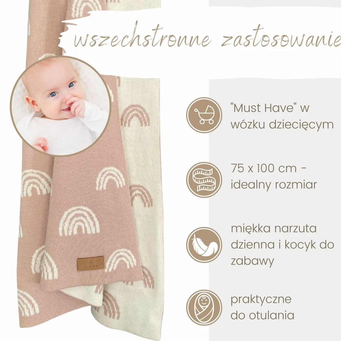 Babydecke Baumwolle rosa Regenbögen - aus 100% GOTS BIO Baumwolle (kbA kontrolliert biologischer Anbau) Mädchen Strickdecke Baby Decke Baumwolldecke Strick Kinderwagen Kuscheldecke Geschenk zur Geburt