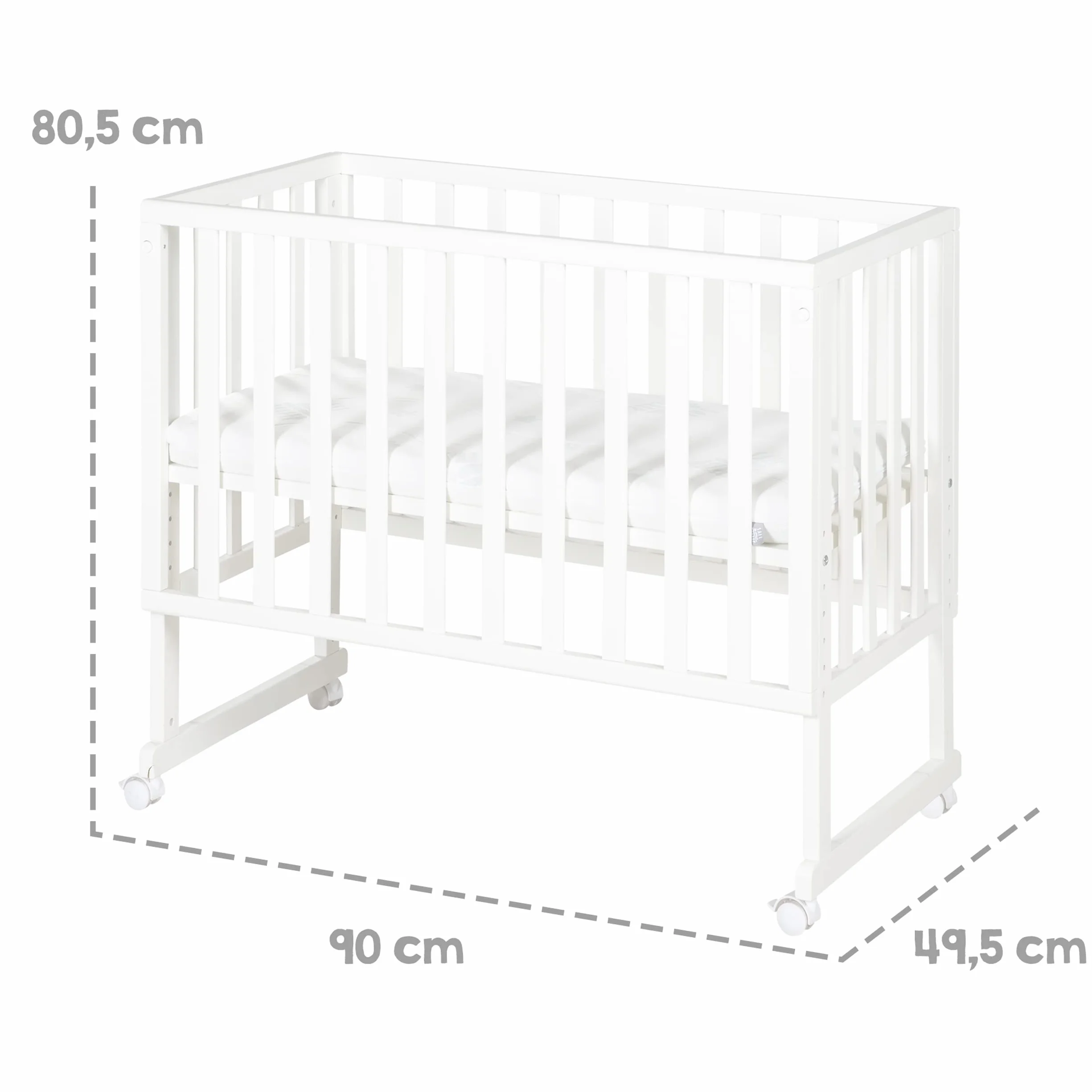 roba Łóżeczko pokojowe i przyścienna kołyska safe asleep 3 w 1-45 x 90 cm - Regulowana wysokość - Zestaw łóżeczka dla niemowląt - Drewno w kolorze białym