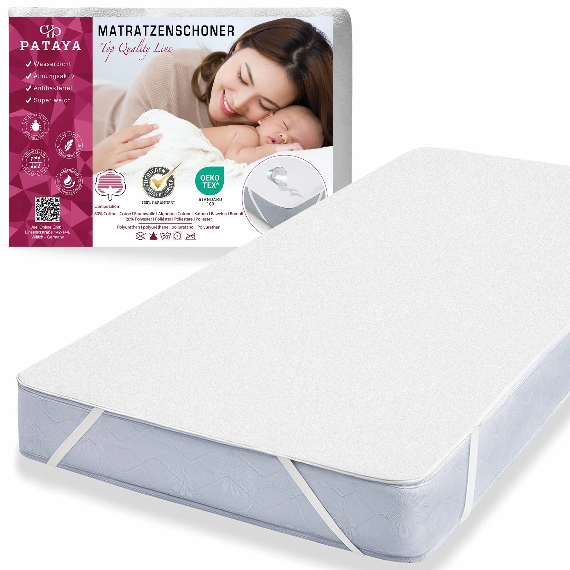 PATAYA Ochraniacz na materac 60 x 120 cm, wodoszczelna nakładka na materac oraz nakładka na nietrzymanie moczu dla niemowląt/dzieci, ochrona materaca, pralną podkładka pod nietrzymanie moczu (60 x 120