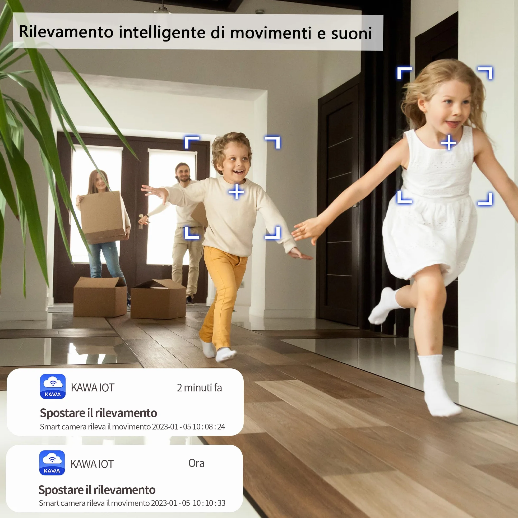 KAWA babyphone 2K WiFi 360° kamera IP z audio 2-drogowe, wykrywanie ruchu, chmura/karta TF