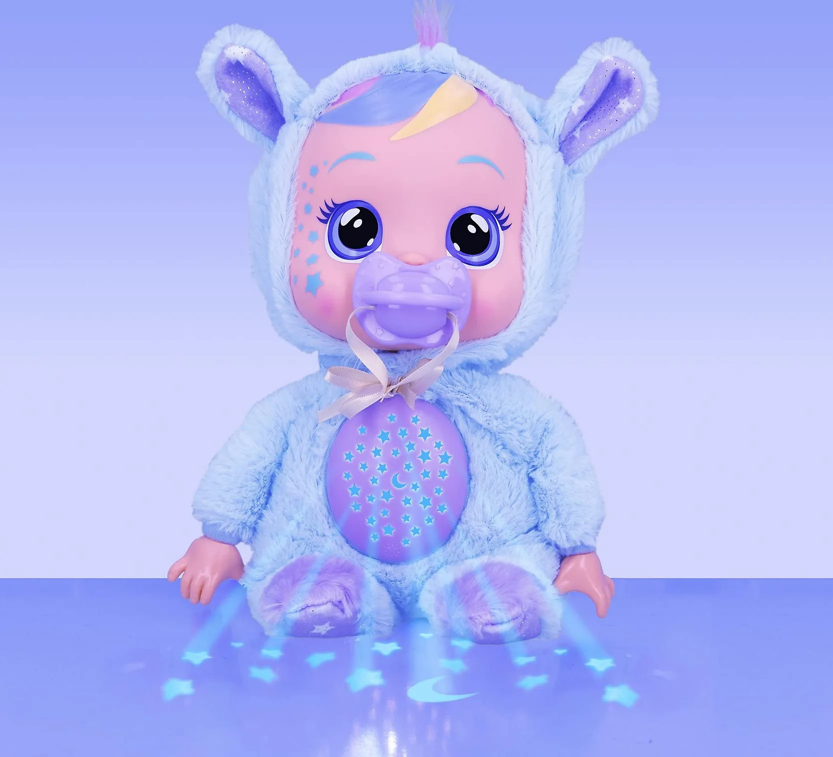 CRY BABIES Goodnight Gwiaździste niebo Jenna/Sleepy Time lalka niemowlęca ze światłami LED, łzy, kołysanki i projektor gwiazd, lampka nocna - lalka na dobranoc dla dzieci w wieku 18 m