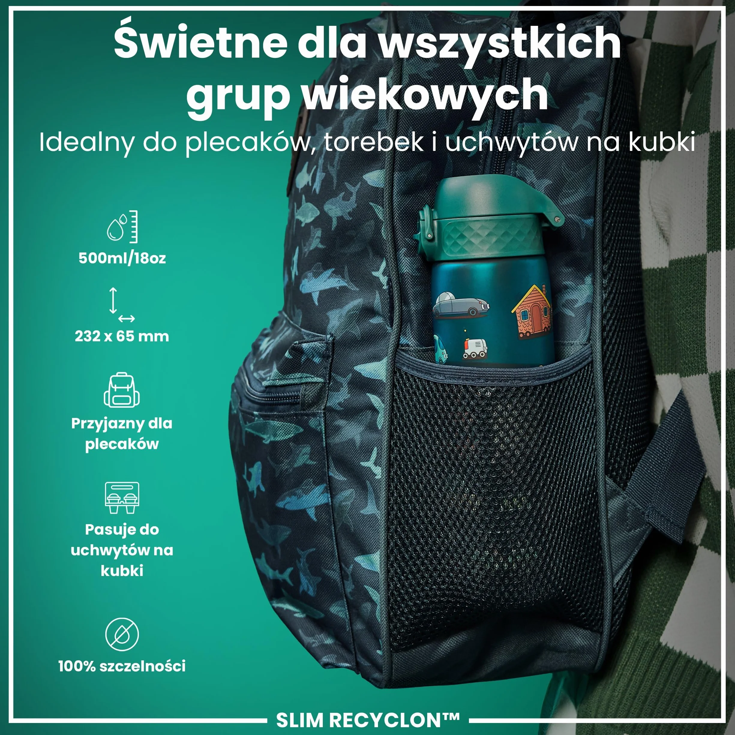 ION8 Butelka na Wodę 500 ml Szczelna Bez BPA Łatwe Czyszczenie