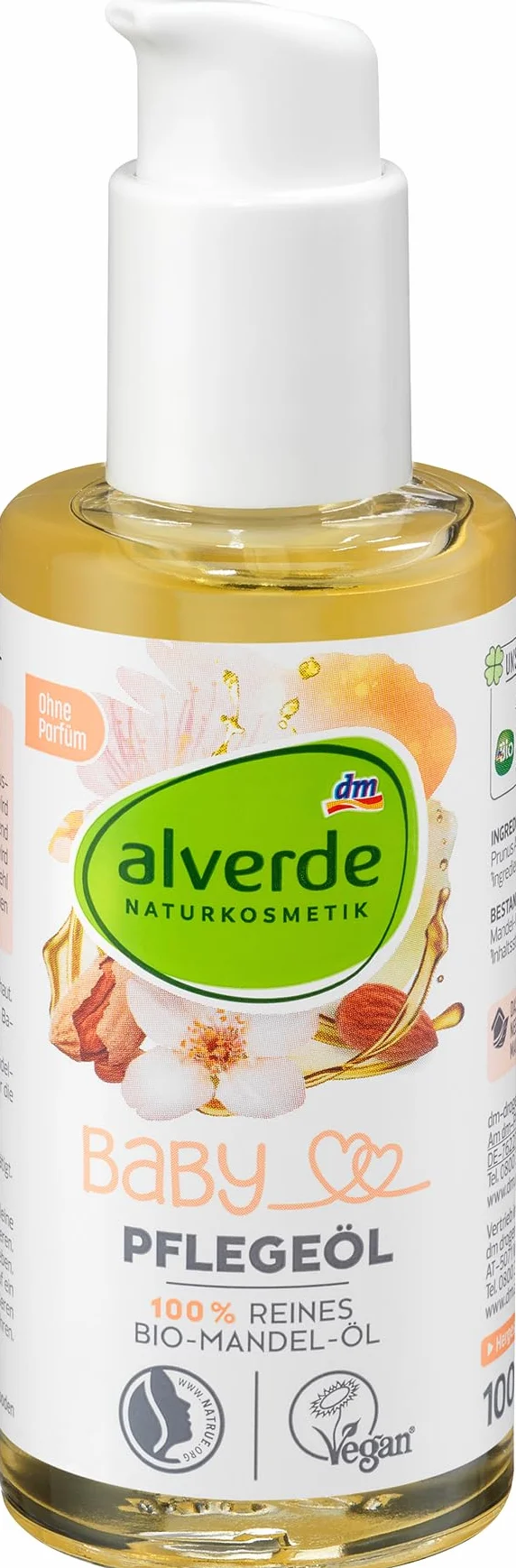 alverde BABY olejek dla niemowląt, 100% czysty ekologiczny olejek migdałowy, 100 ml