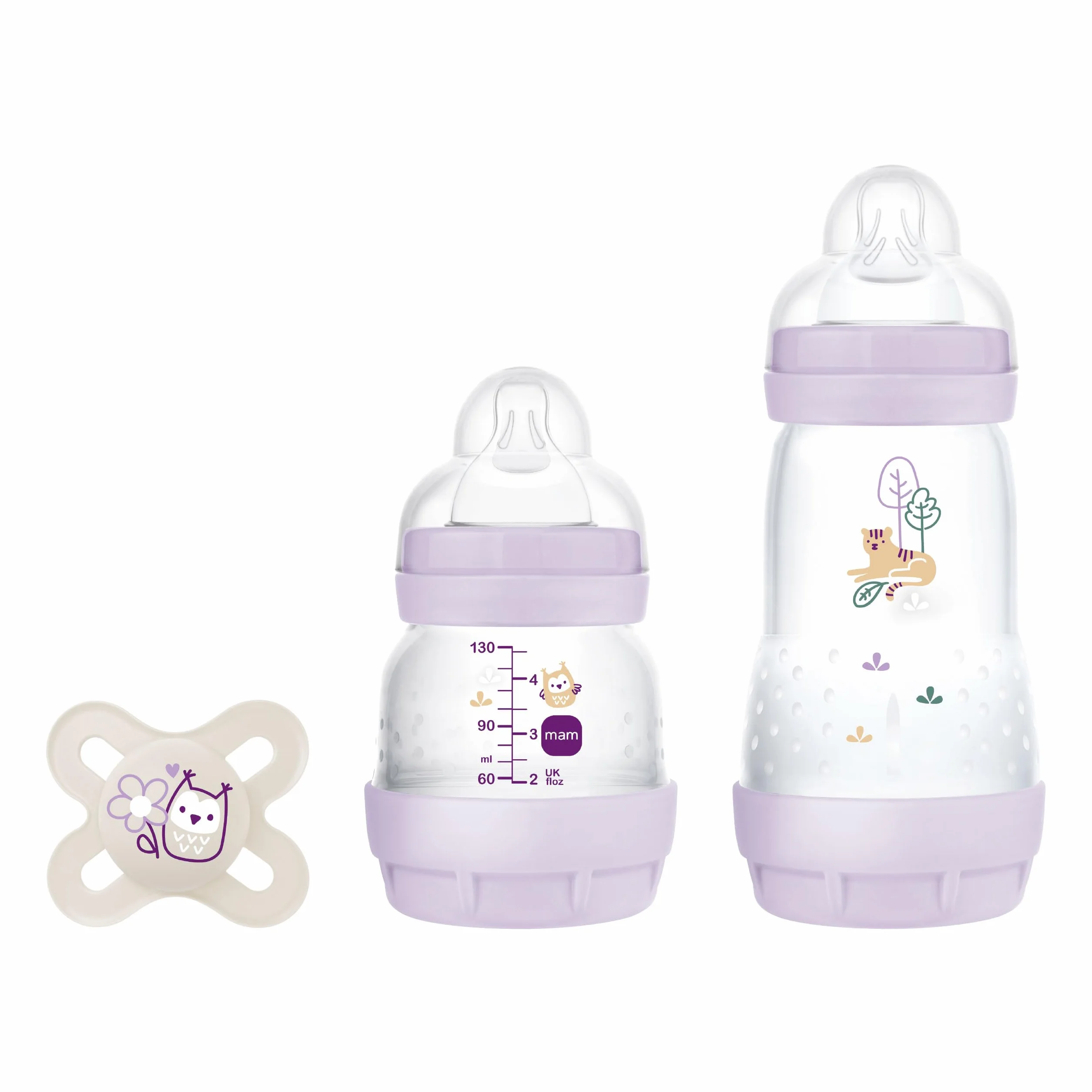 MAM G124 Zestaw Butelek Antykolkowy Easy Start 130ml i 260ml z Smoczkiem 0-2 Miesiące, Różowy