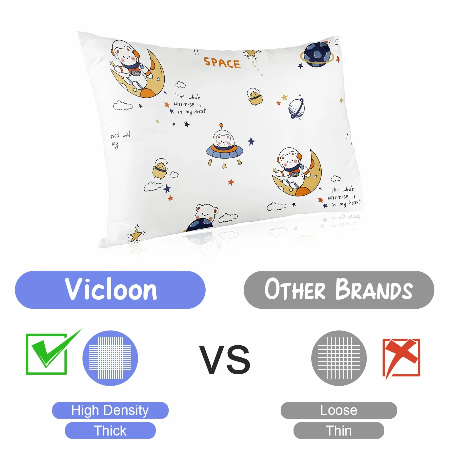 Vicloon 2 poszewki na poduszkę dla niemowląt, poszewka na poduszkę dla niemowląt 40 x 60 główki zwierzęcia, 100% czysta bawełna, zapięcie z klapką, można prać w pralce, do łóżeczka dziecięcego