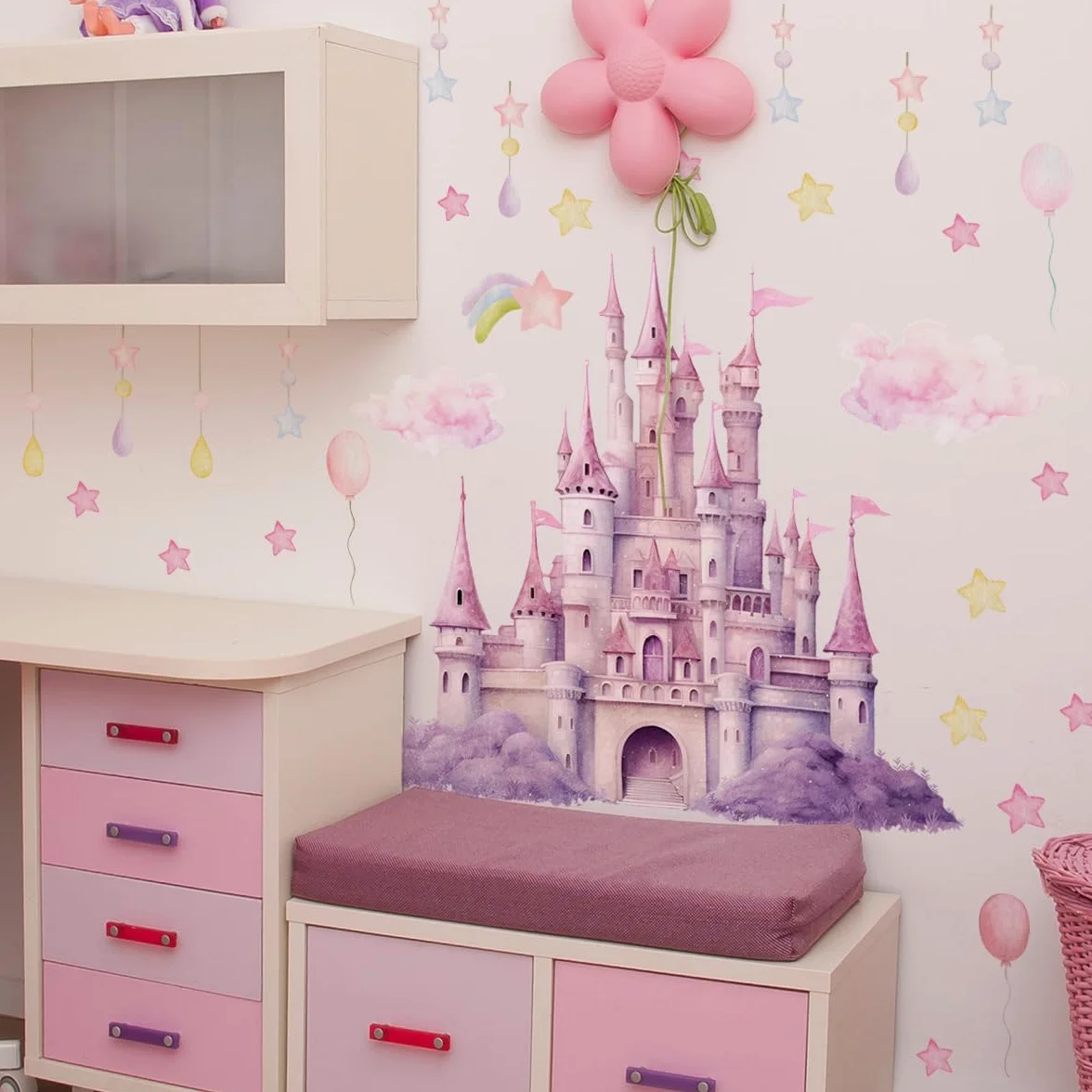 Naklejki ścienne Magiczny zamek księżniczki Runtoo - odklej i naklej chmurę gwiazda dekoracja pokoju dziecięcego