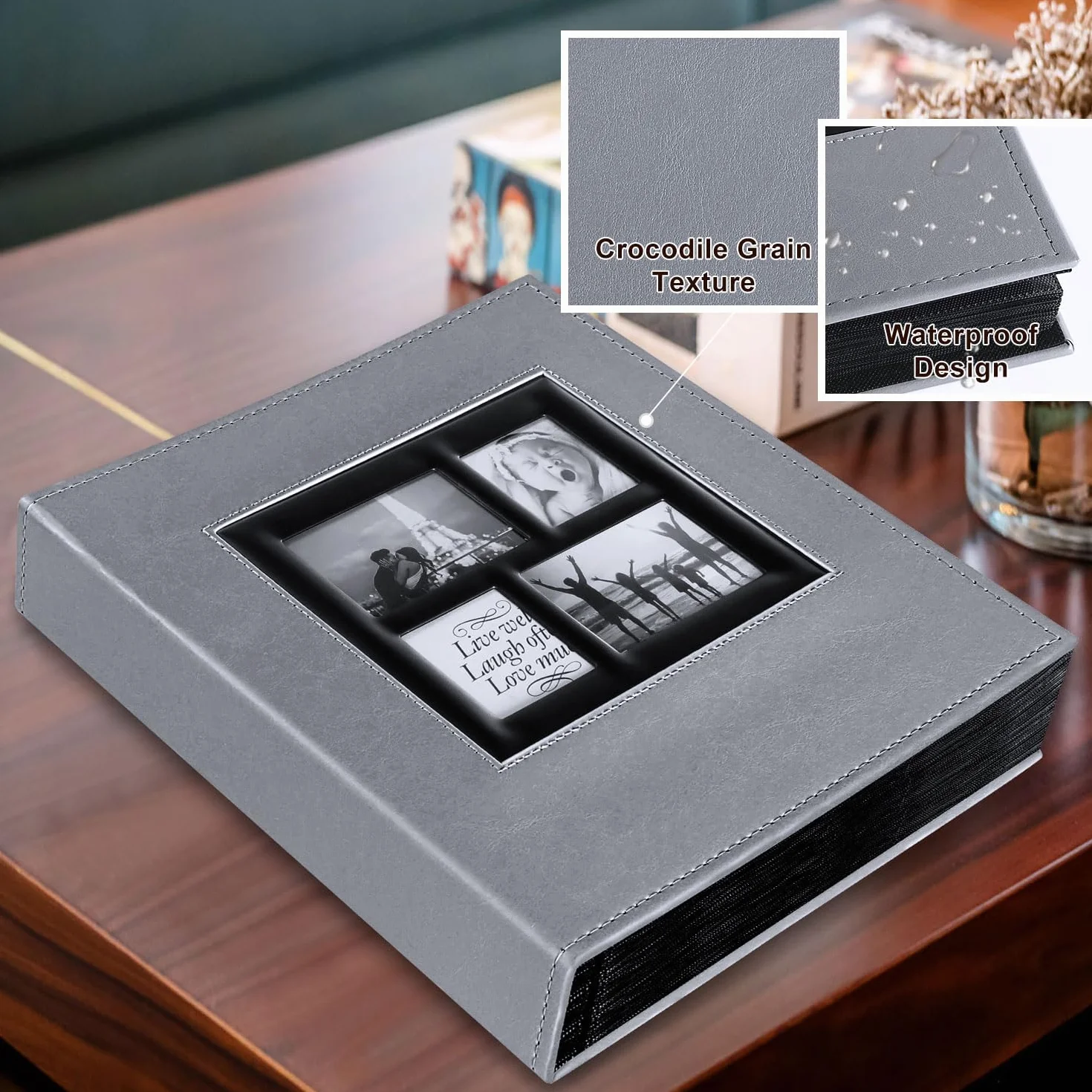 Ywlake Album fotograficzny 10 x 15 1000, bardzo duży XXL skórzany album do wkładania zdjęć pionowych i poziomych, szary
