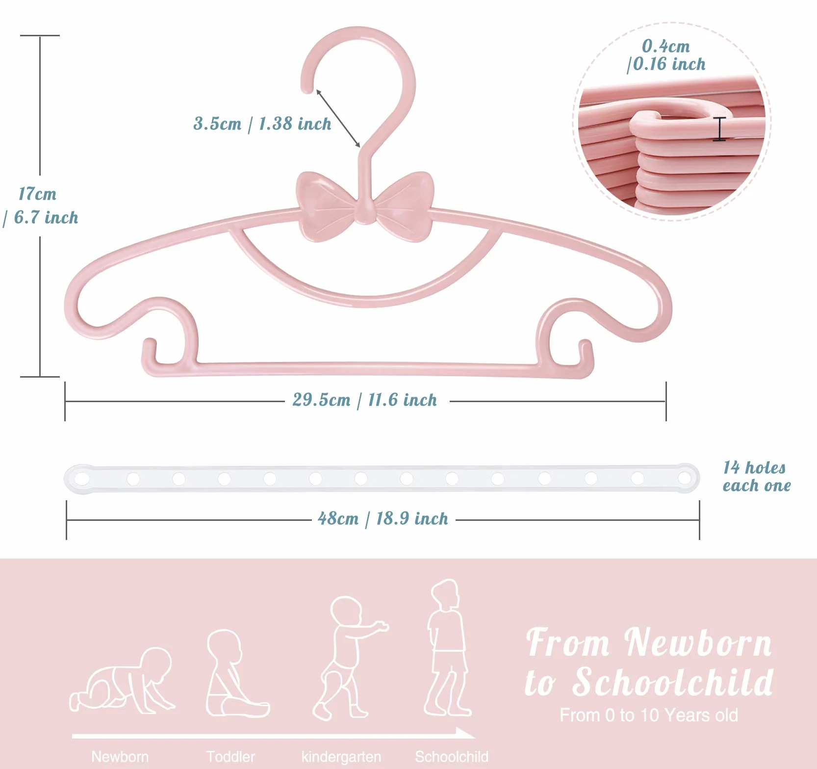 Homewit Kinder Kleiderbügel Set 40 Stück Babykleiderbügel 29.5cm mit Kleiderbügelketten