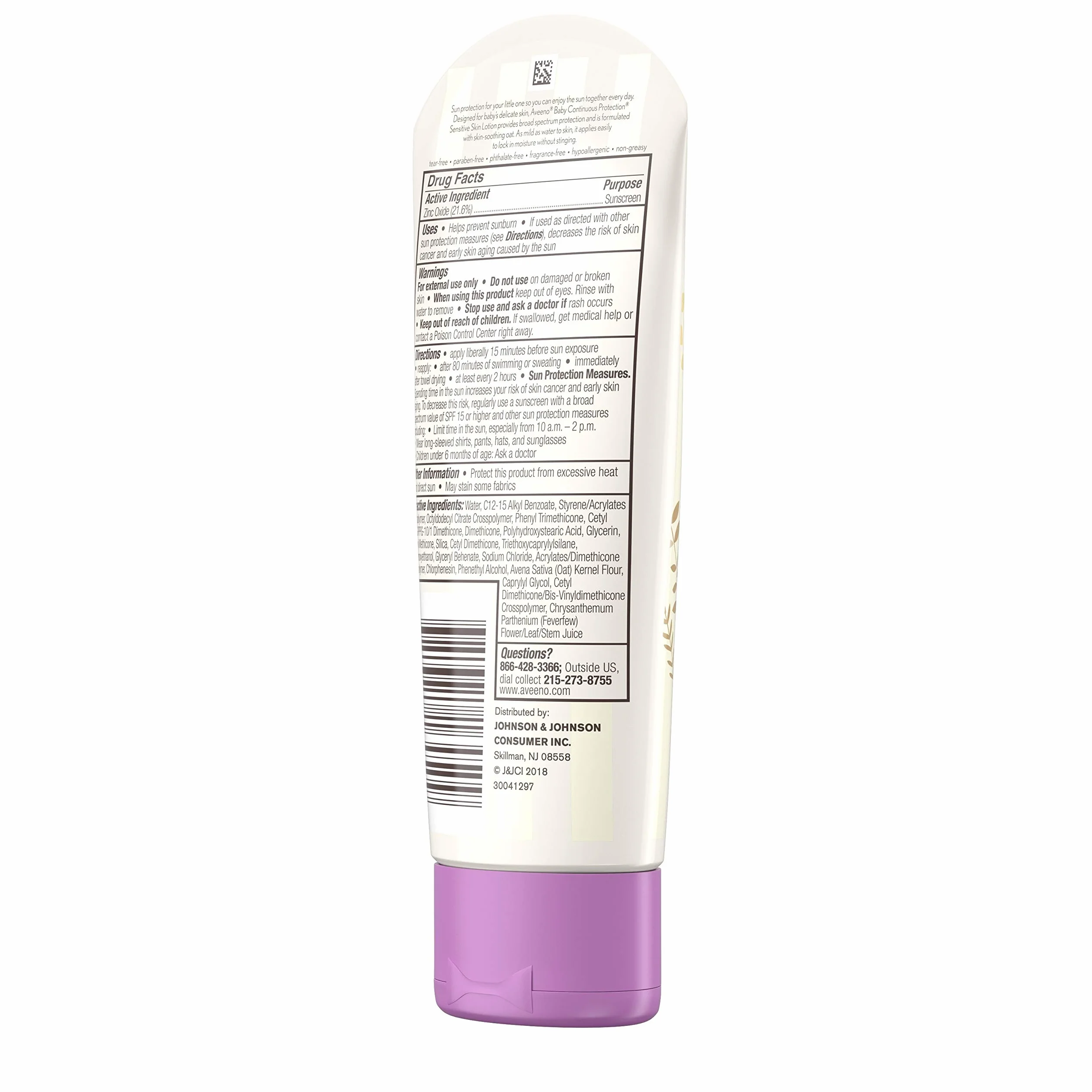 Aveeno Baby Ciągła ochrona przed słońcem balsamem z rdzą cynkową z płynem SPF 50, odporny na pot i wodę, 3,0 Fl. Oz