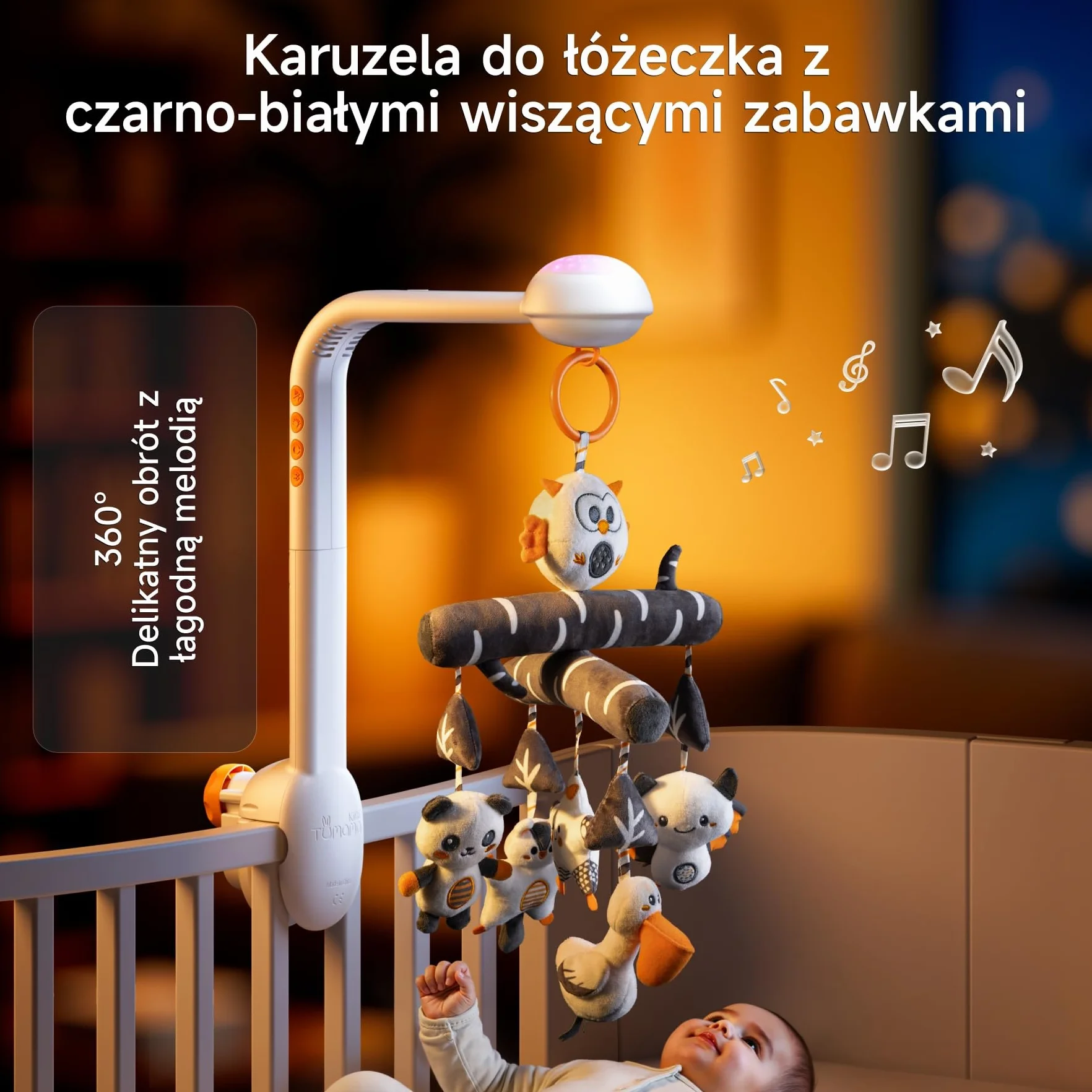 TUMAMA Baby Mobile łóżeczko dziecięce z muzyką 3 w 1 projekcyjny światło rotacja