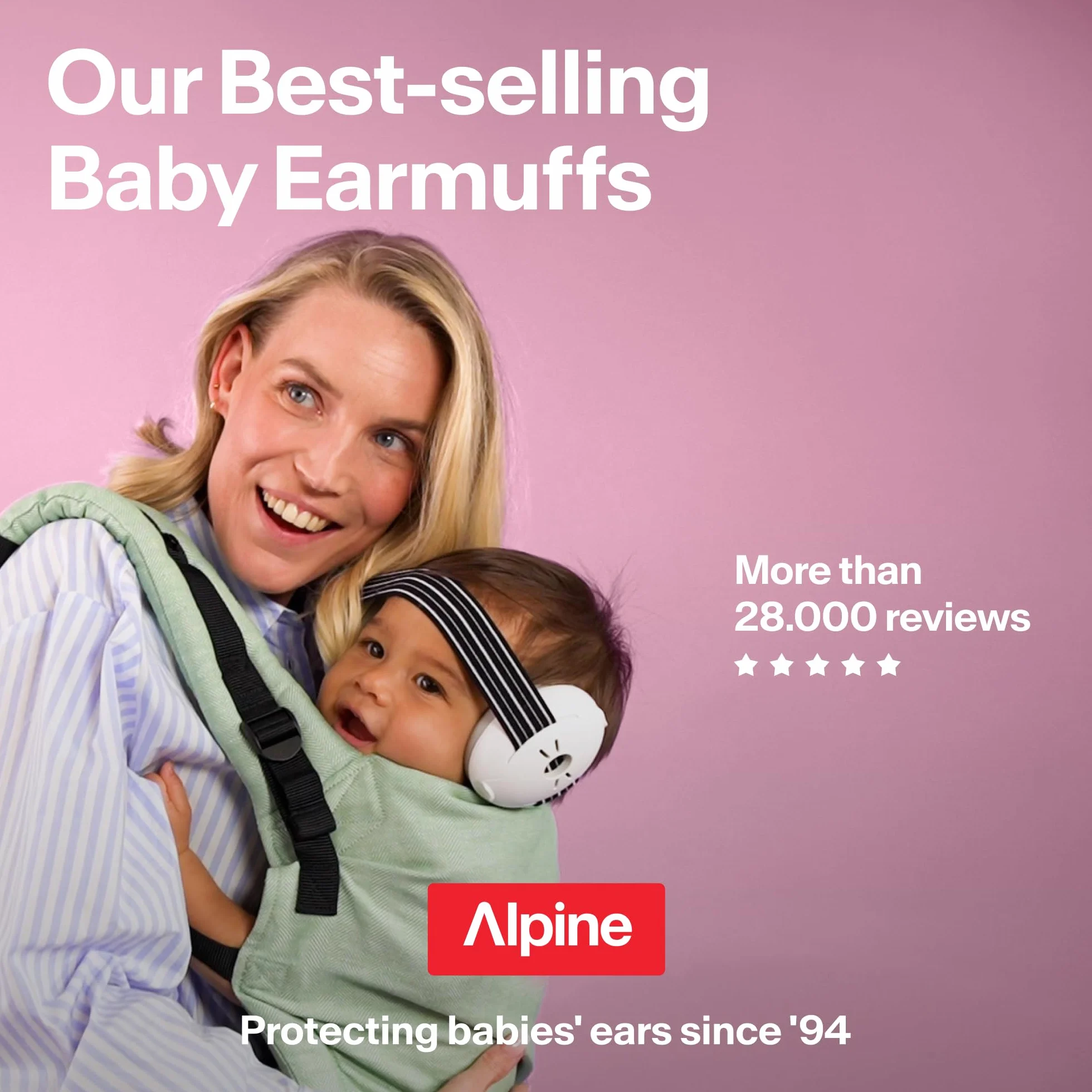 Alpine Muffy Baby nauszniki przeciwhałasowe, ochrona słuchu dla niemowląt i małych dzieci w wieku od 12 do 36 miesięcy, ochrona przed hałasem, zapobiega uszkodzeniu słuchu, poprawia sen w podróży, wygodne dopasowanie, różowe