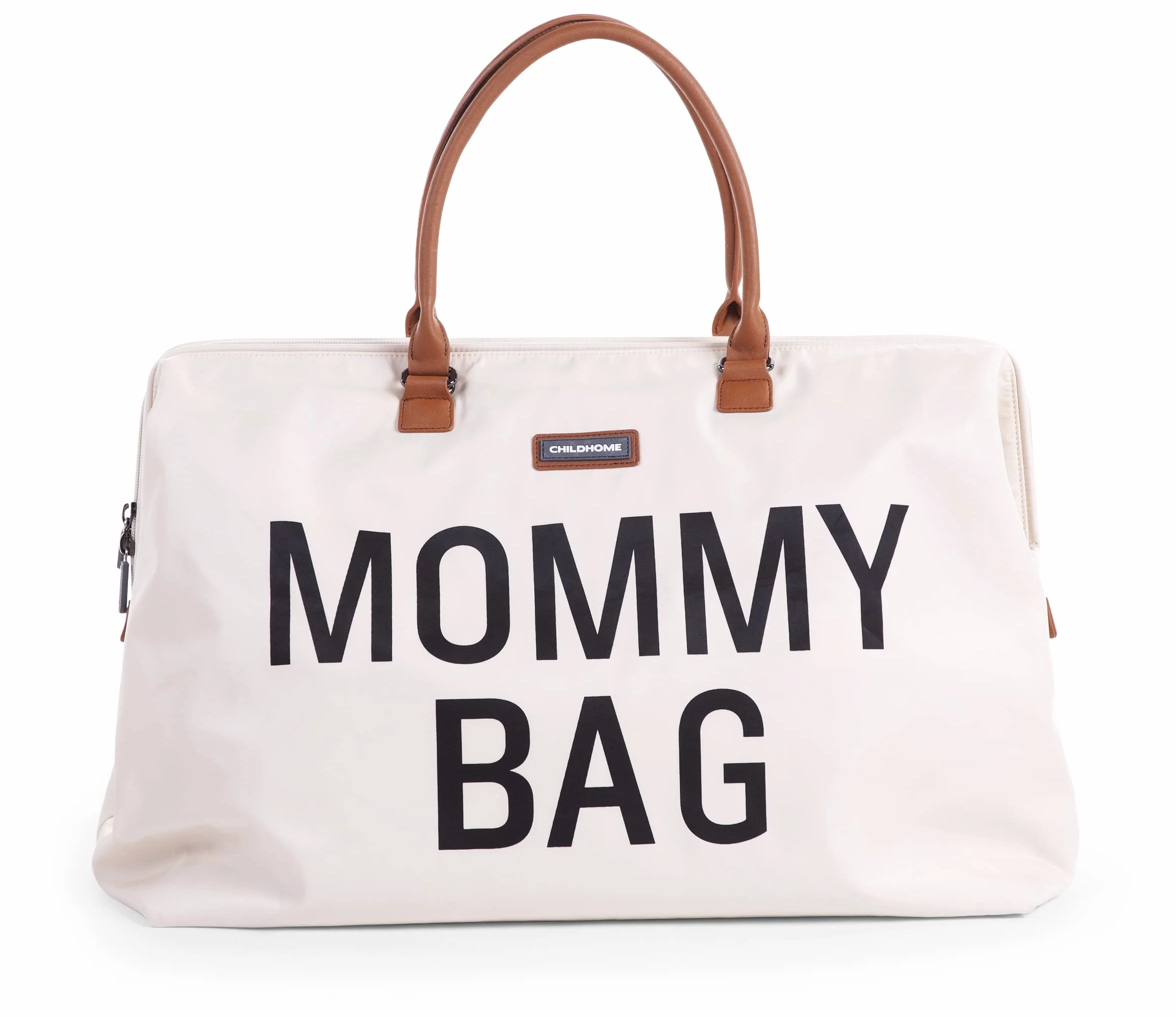 CHILDHOME, Mommy Bag, torba na pieluchy, dla kobiet w ciąży, torba podróżna, duża pojemność, mata do przewijania, regulowany pasek na ramię, izolowana kieszeń, przejście na walizkę, ekru/czarna