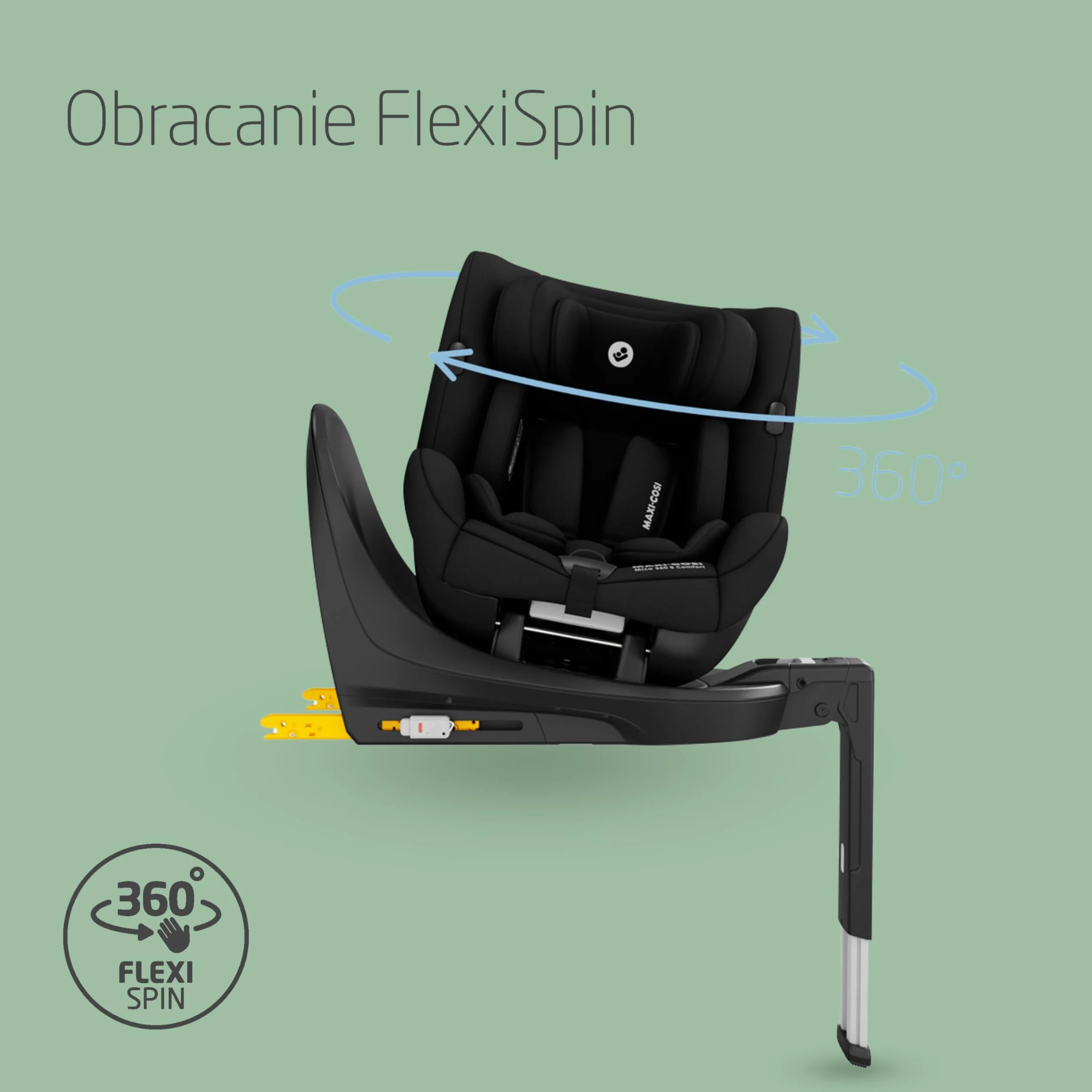 Maxi-Cosi Mica 360 S Comfort, Tkaniny przepuszczające powietrze, Fotelik samochodowy obrotowy 360, 0–4 lata (40–105 cm), Obracanie FlexiSpin, 5 pozycji odchylenia, Ochrony G-CELL, Authentic Black