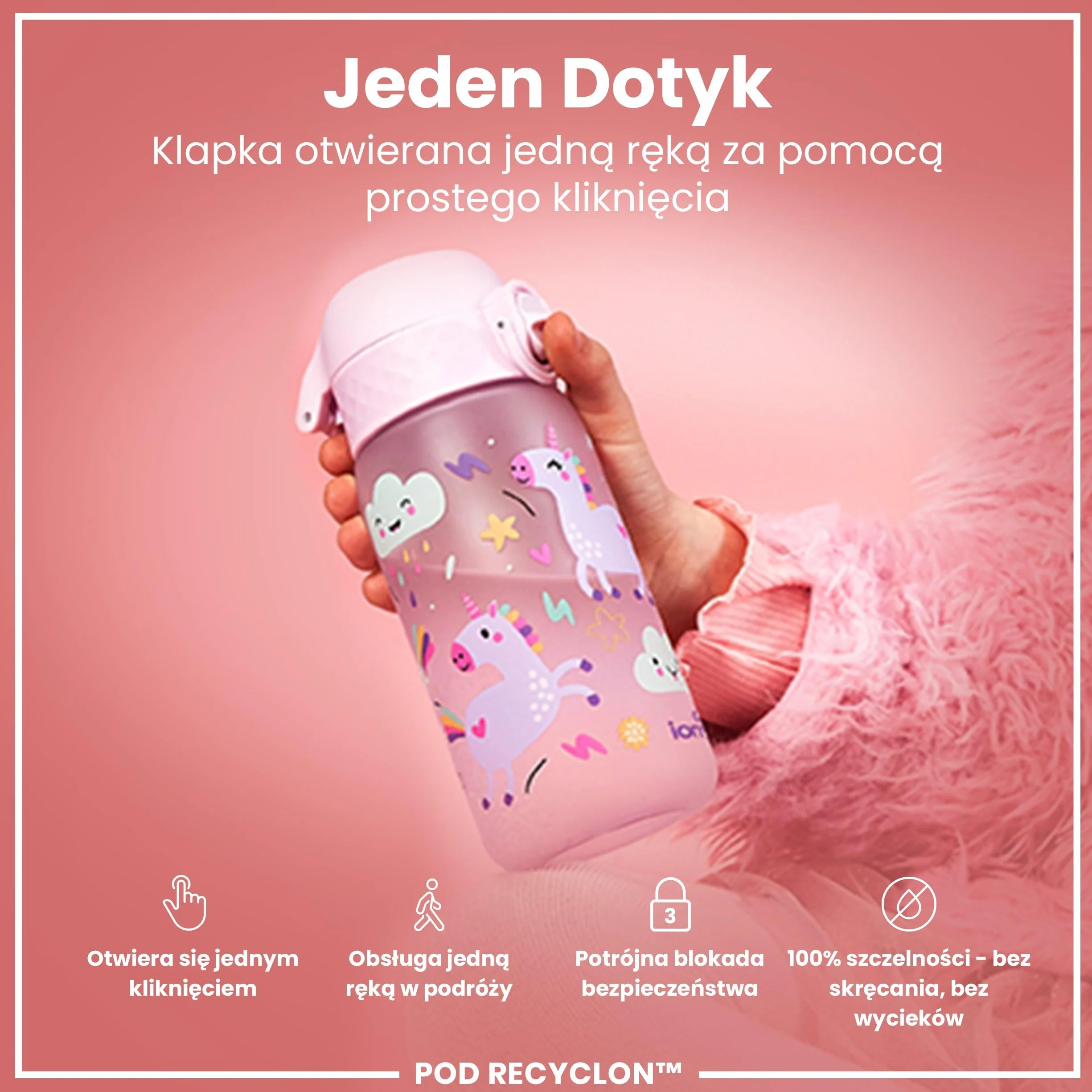 ION8 Butelka na Wodę, Szczelna, Łatwe Otwieranie, Bezpieczny Zamek, Można Myć w Zmywarce, Bez BPA, Higieniczne Pokrycie, Uchwyt do Przenoszenia, Łatwa Czyszczenie